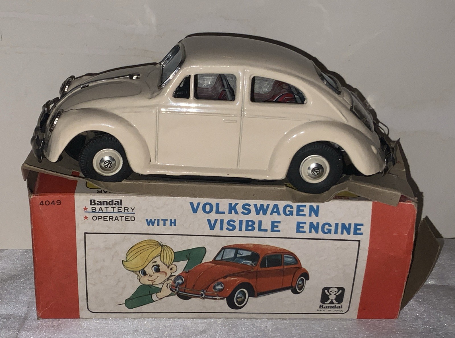 Vintage Bandai  Tin Battery VW Volkswagen W/ Visble Engine Toy  Untested W/ BOX