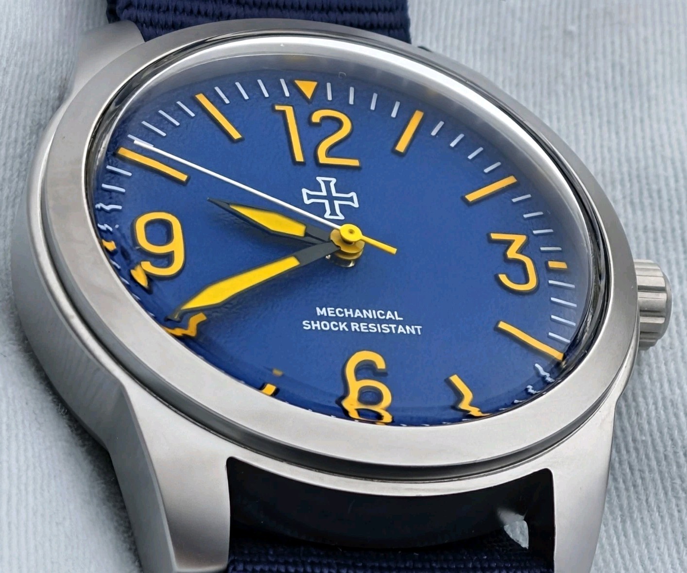 Toujours Pret Mechanical Military Field watch Blasted Stainless steel Blue 39mm
