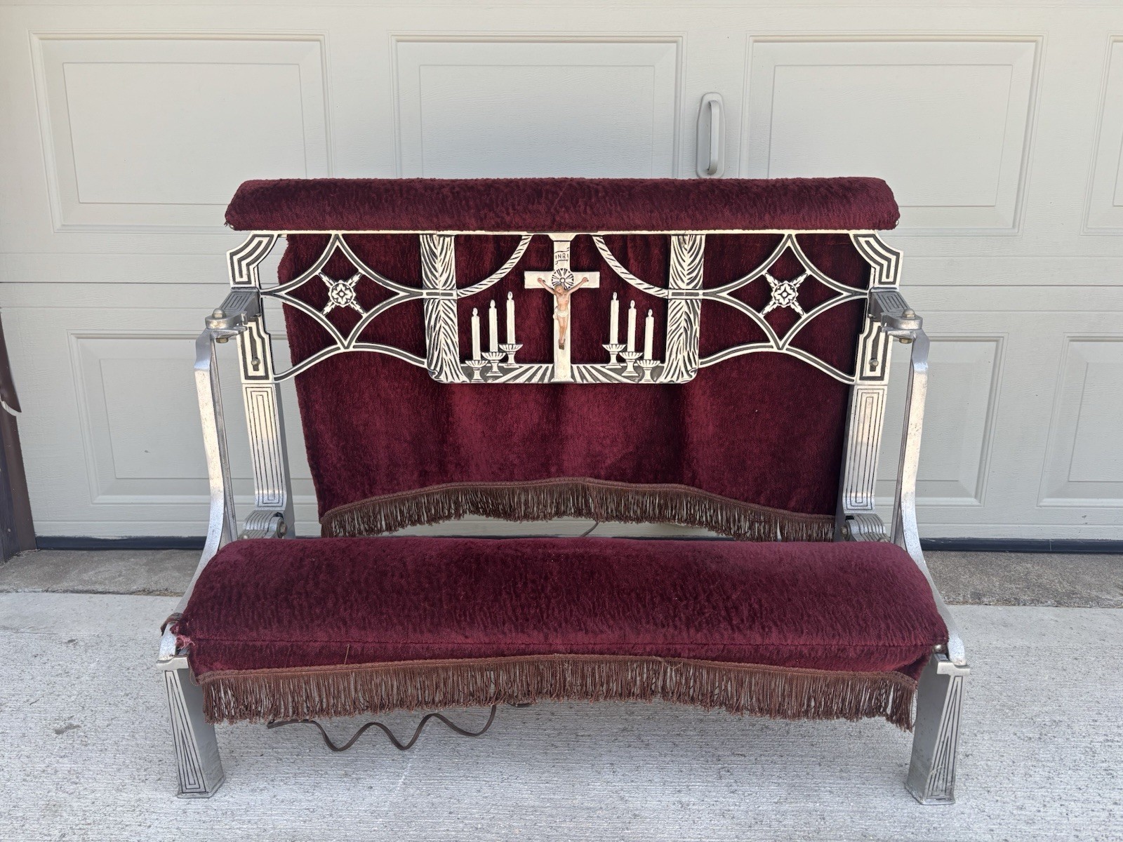 Beautiful Vintage Lighted Folding Funeral Kneeler Catholic Praying Antique Beautiful Vintage Lighted Folding Funeral Kneeler Catholic Praying Antique