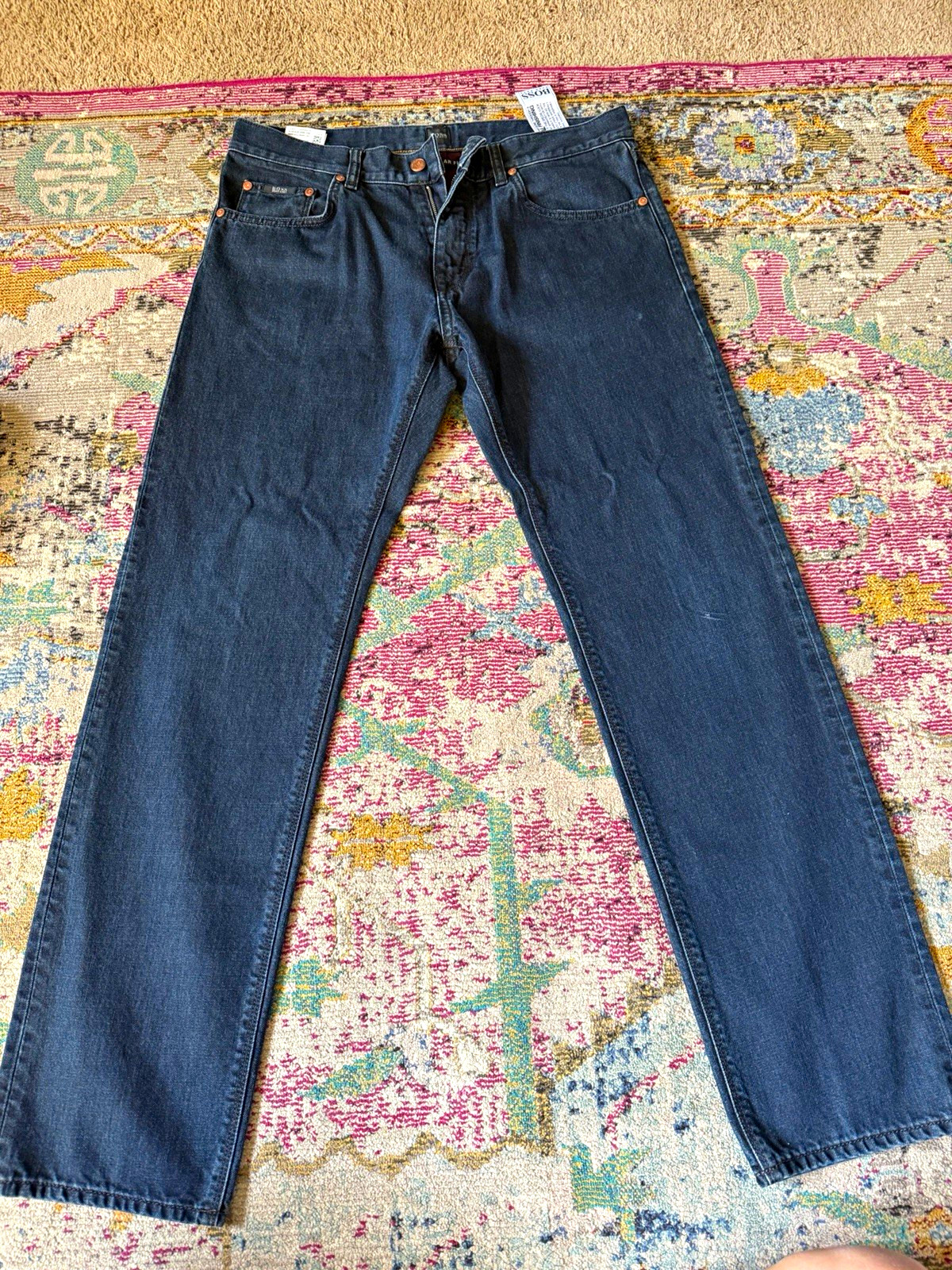 BOSS Hugo Boss Men’s Blue Straight Leg Dark Wash Denim Jeans Regular Fit