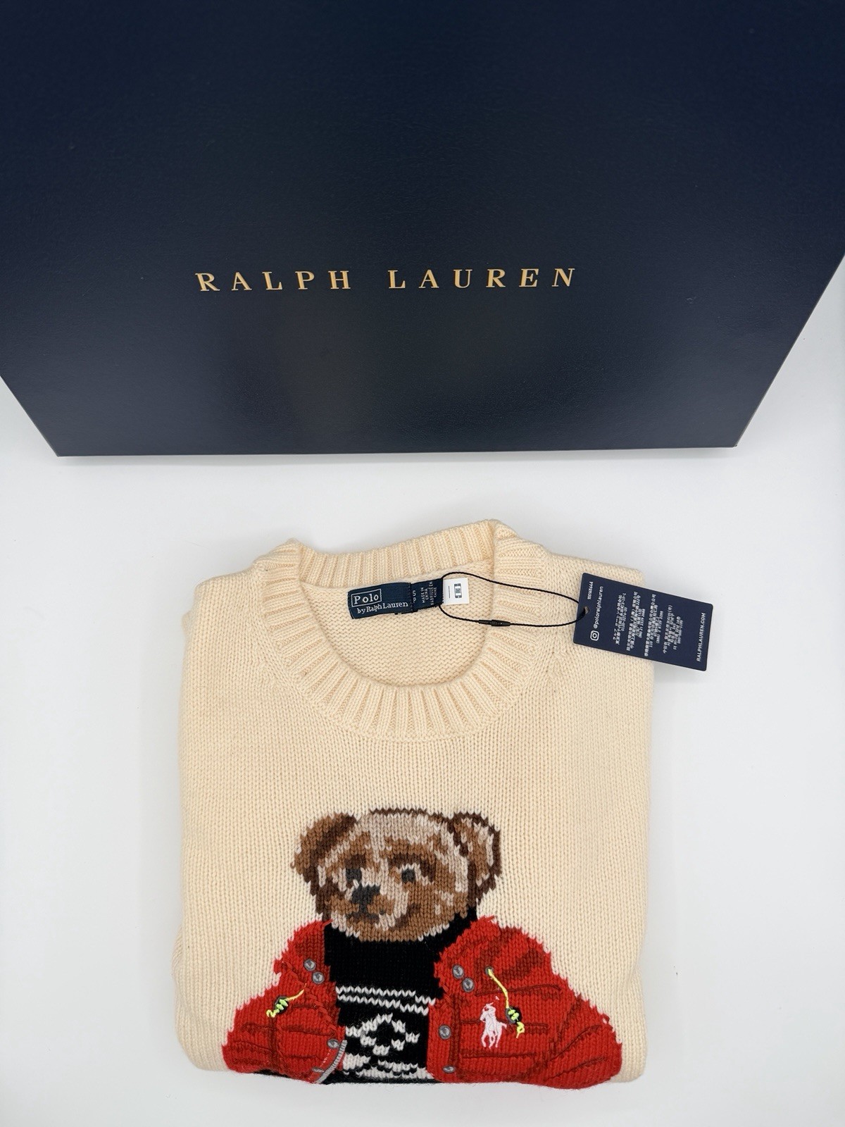 Polo Ralph Lauren Cream Puffer Polo Bear Wool Sweater Women’s Small