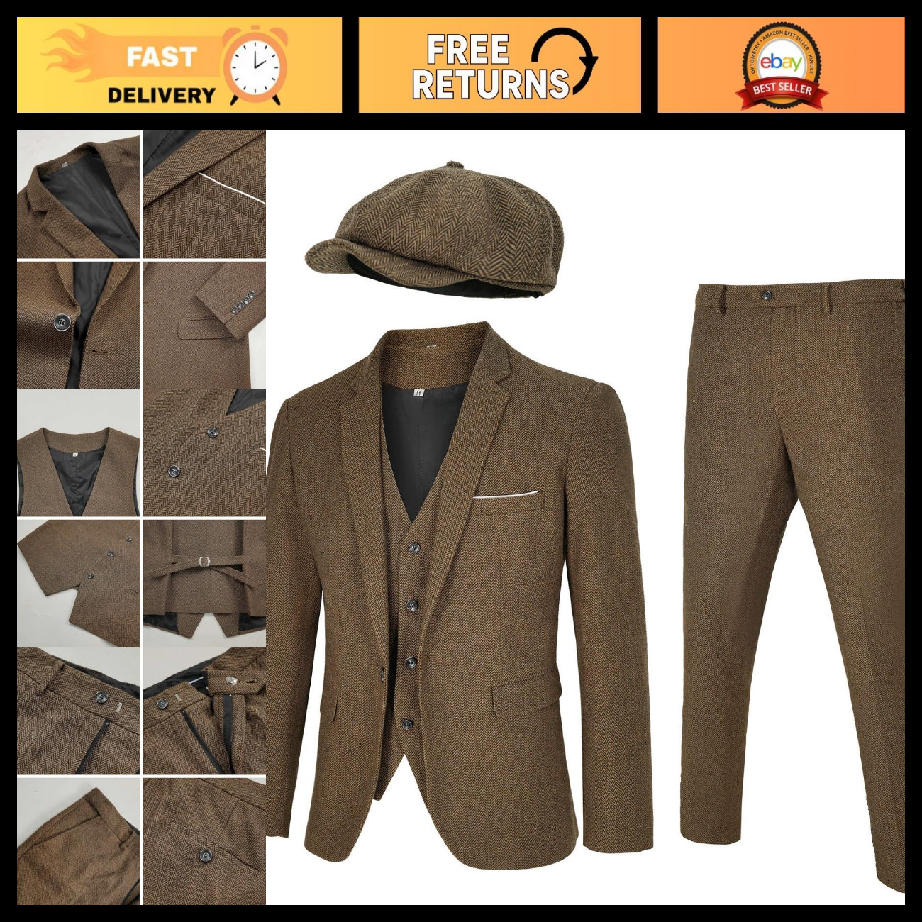 Men's 4 Piece Vintage 1920s Gangster Suit Costume - Classic Retro Outfit for Par Men's 4 Piece Vintage 1920s Gangster Suit Costume - Classic Retro Outfit for Par