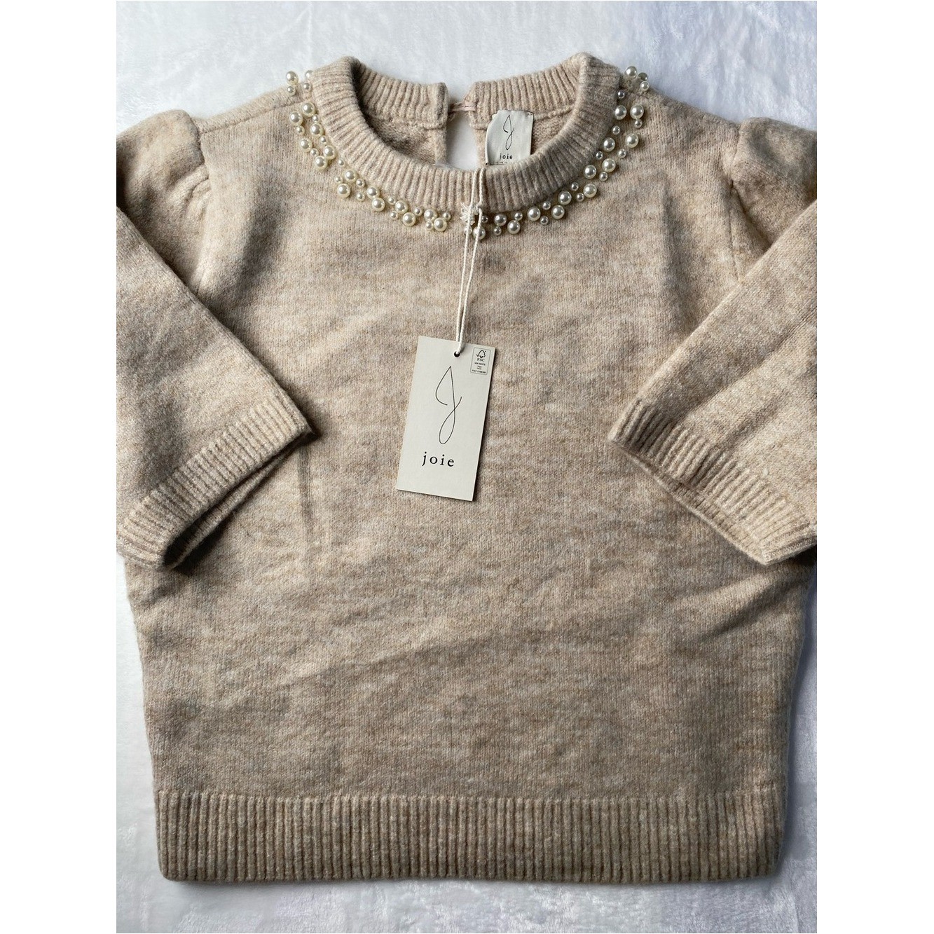 Joie Women\'s Pearl-Trimmed Cream Crewneck Sweater Size S Joie Women\'s Pearl-Trimmed Cream Crewneck Sweater Size S