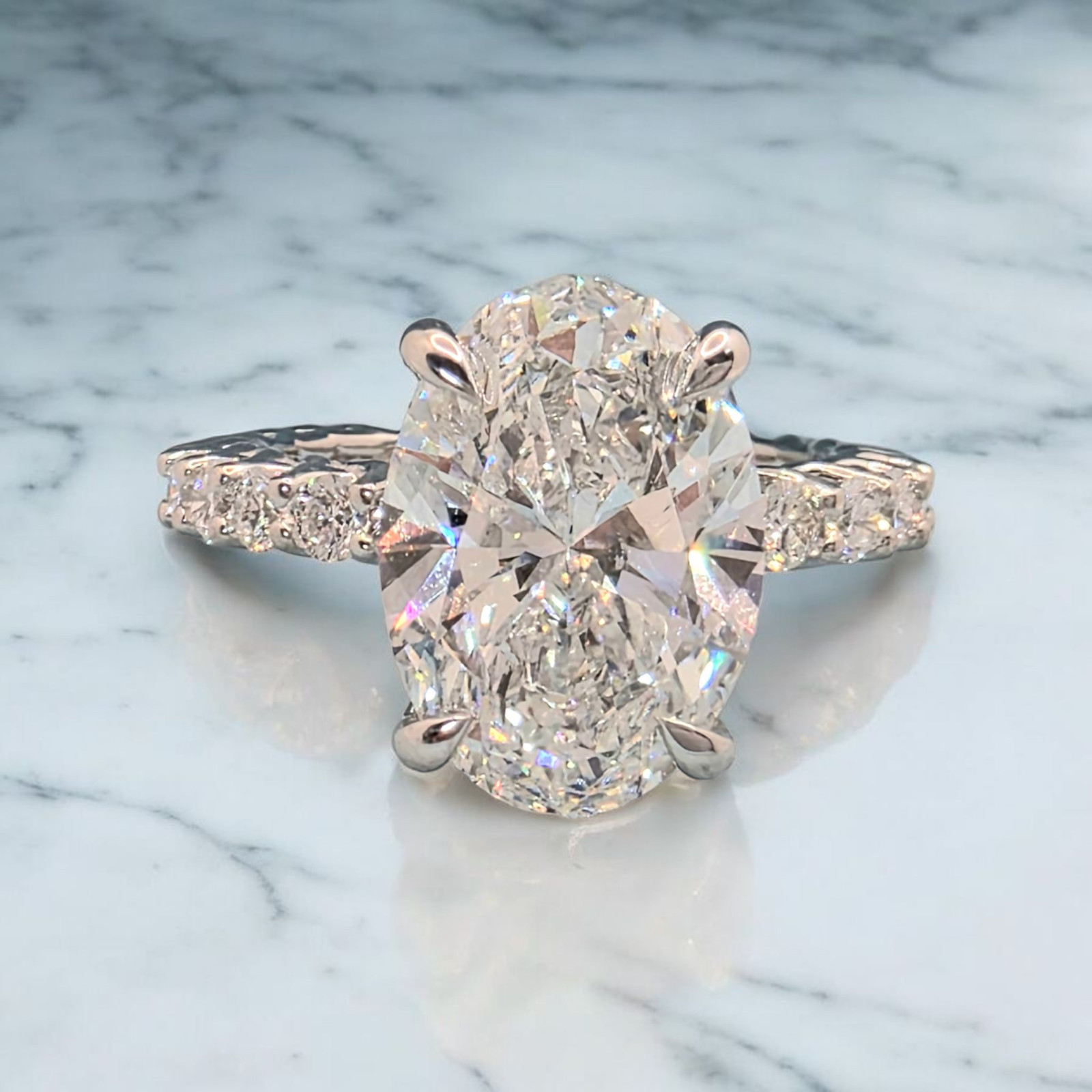 5.00 Ct E VS1 Carat Oval Lab Grown Diamond Ring IGI Certified 14k Gold