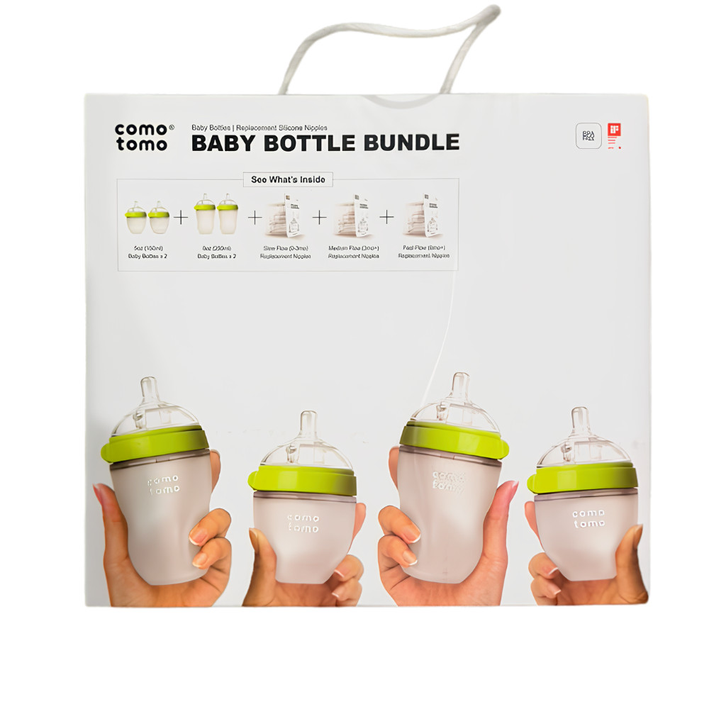 Comotomo Baby Bottle Bundle Green Silicone Bottles & Replacement Nipples, NEW