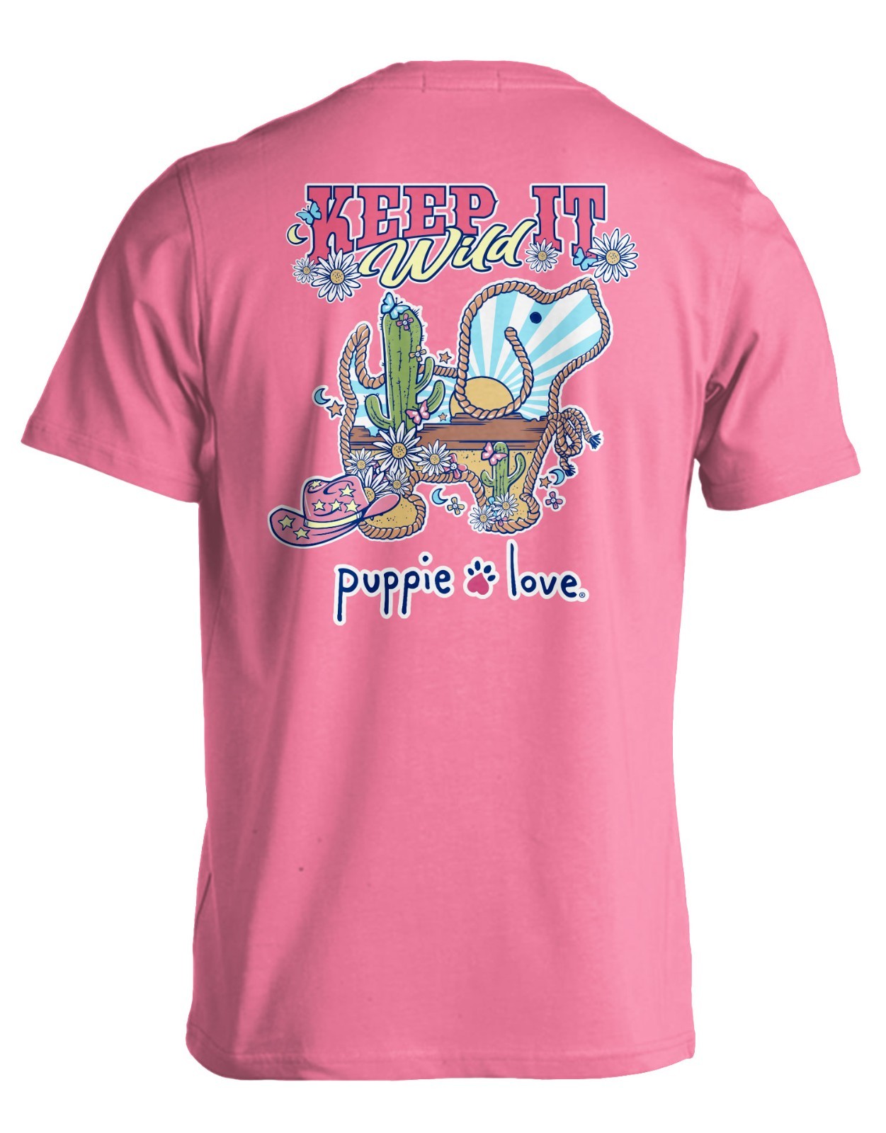 Puppie Love Keep It Wild  T-Shirt, Pink, Short Sleeve, Western Cowboy Pup