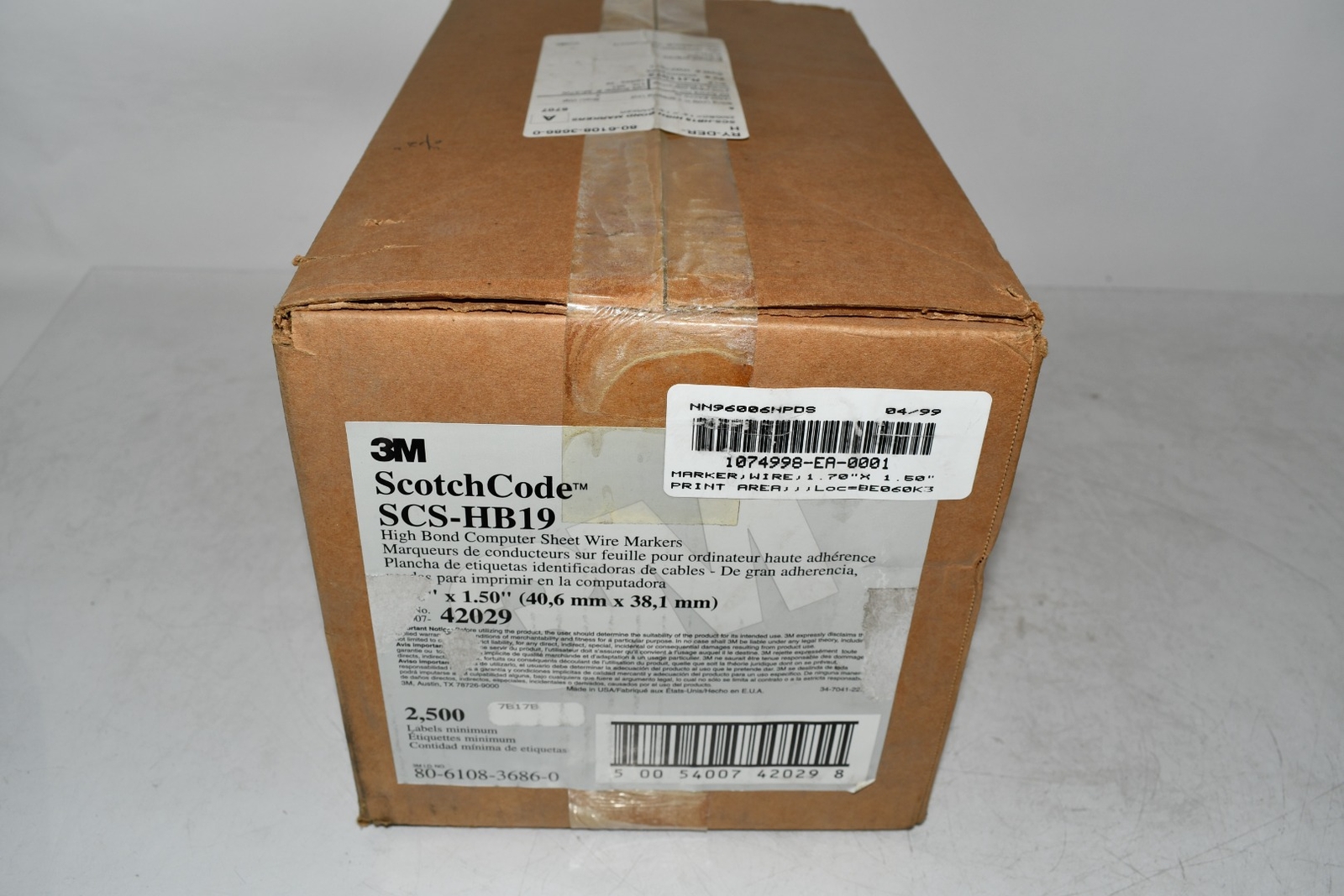 NEW 3M 054007-4209 SCS-HB19 Scotchcode High Bond Sheet Wire Marker 2,500 Pieces 