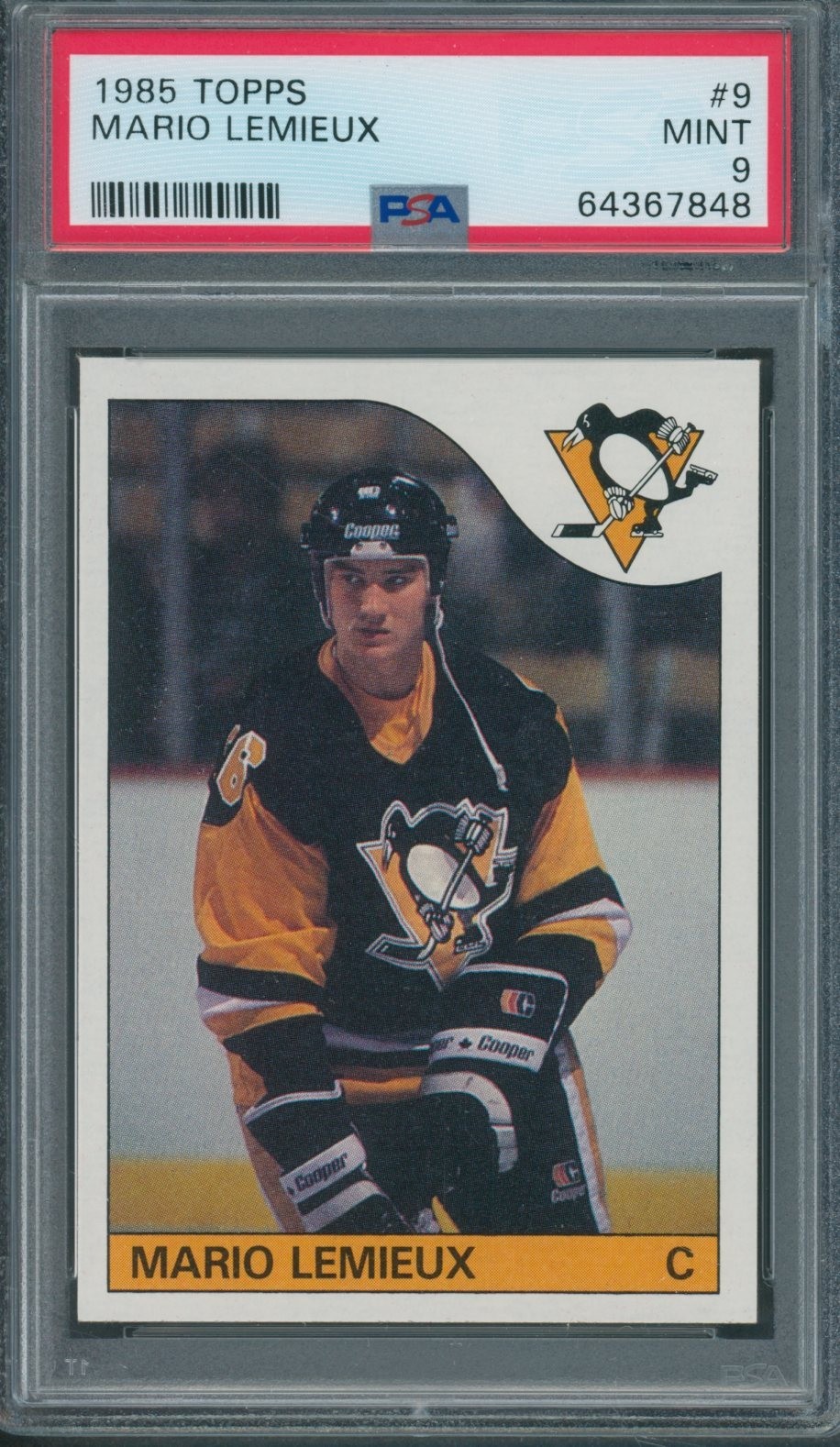 1985/86 Topps #9 Mario Lemieux PSA MINT 9 *7848 1985/86 Topps #9 Mario Lemieux PSA MINT 9 *7848