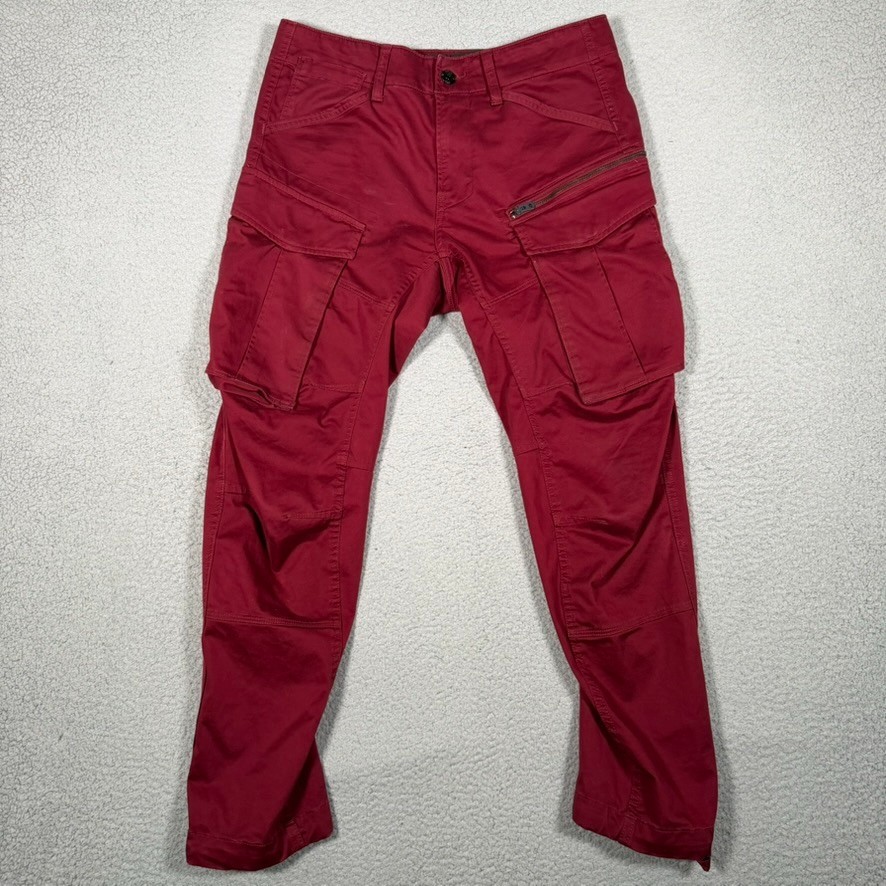 G Star Raw Rovic Zip 3D Straight Pants Mens 30x30 Red Moto Cargo Pockets Logo