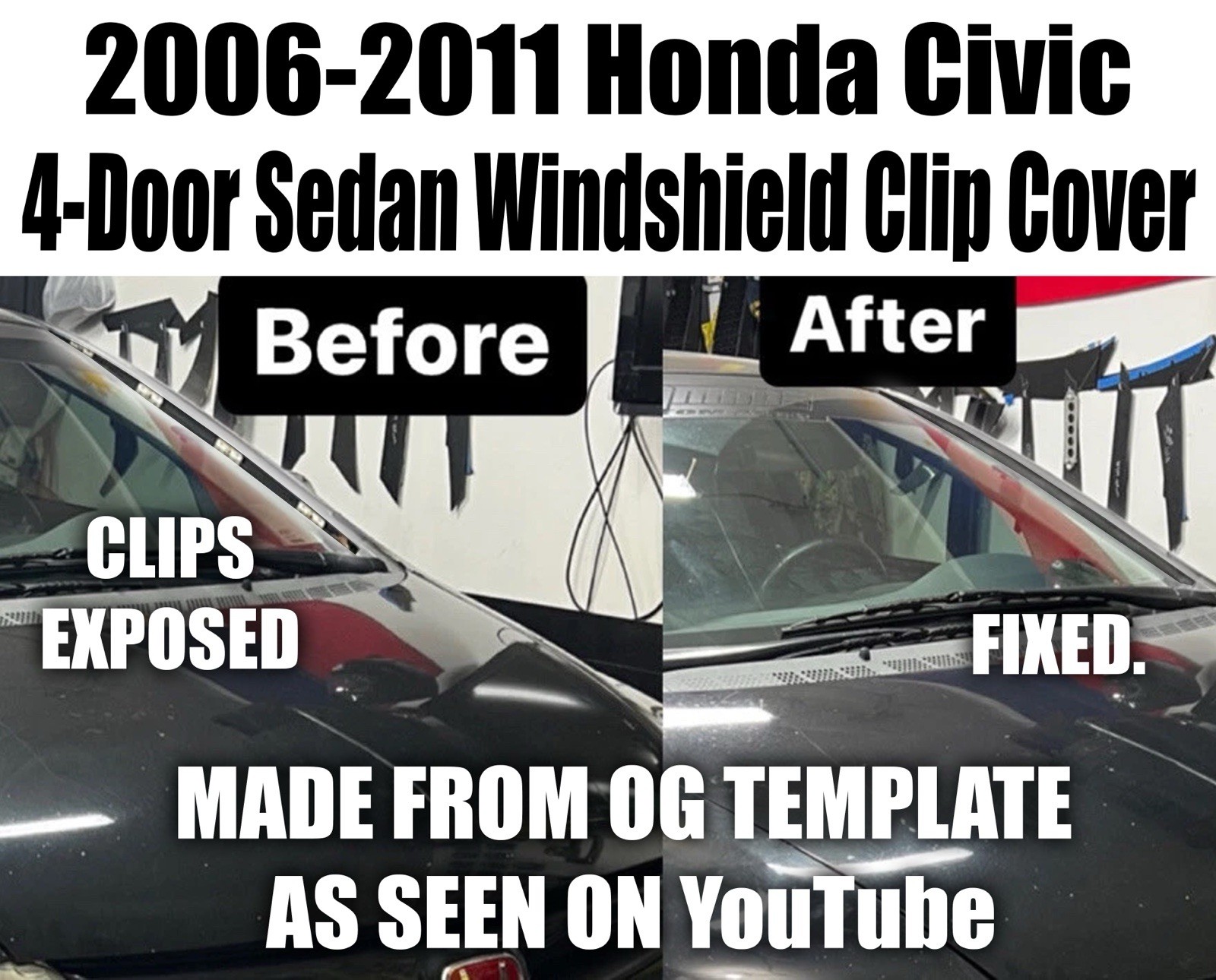 2006-2011 Honda Civic Sedan Rubber Front Window Clip Cover OG TEMPLATE L&R SIDE
