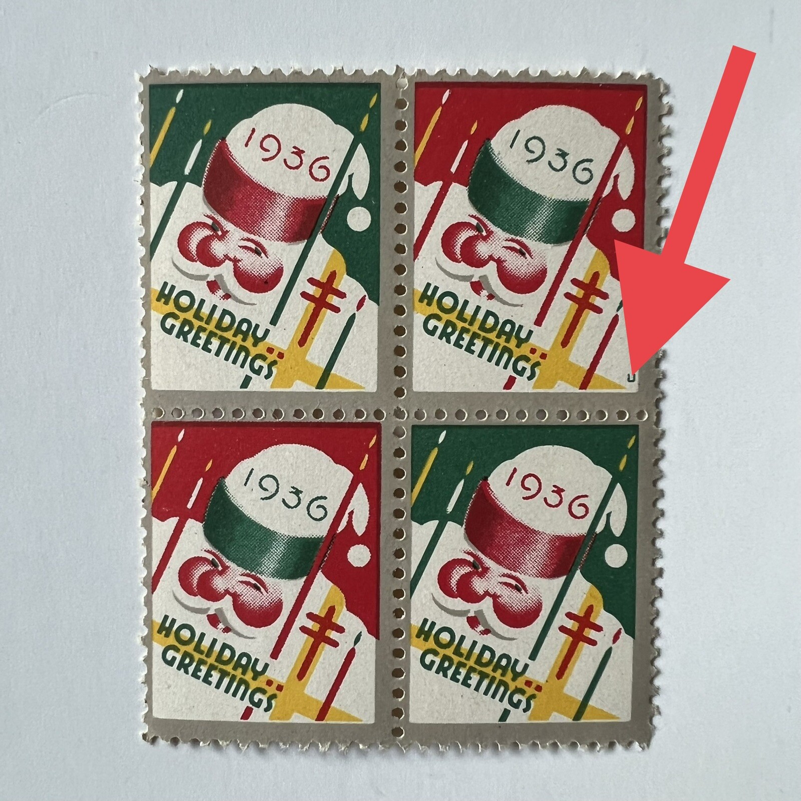 ERROR 1936 CHRISTMAS SEAL BLOCK WITH \