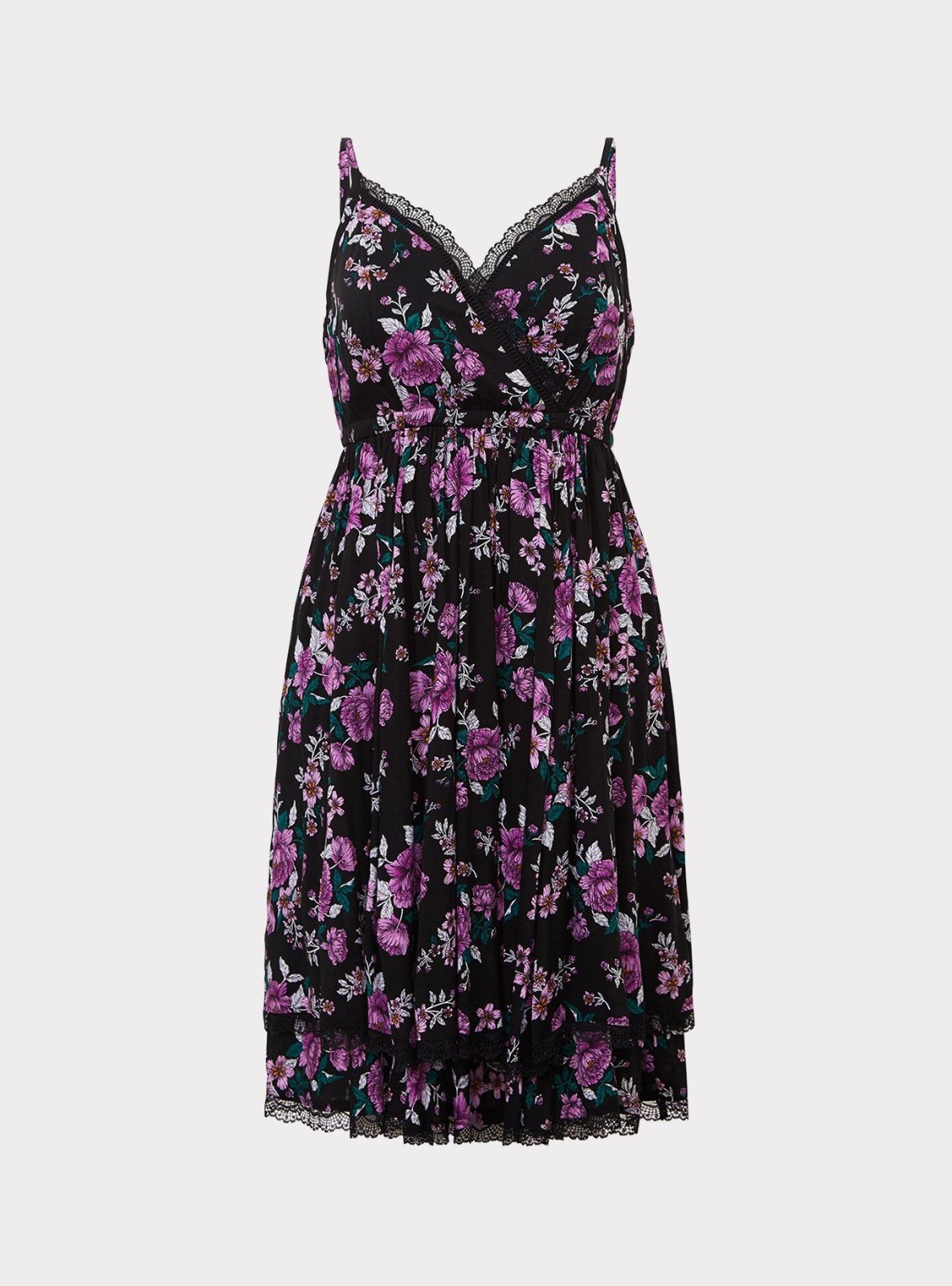 Torrid Midi Challis Surplice Purple Black Floral Skater Dress PLUS 00