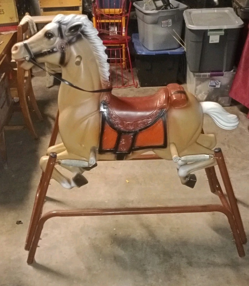Wonder Horse Vintage Brown Spring Rocking Horse Toy on Metal Frame w/ Saddle