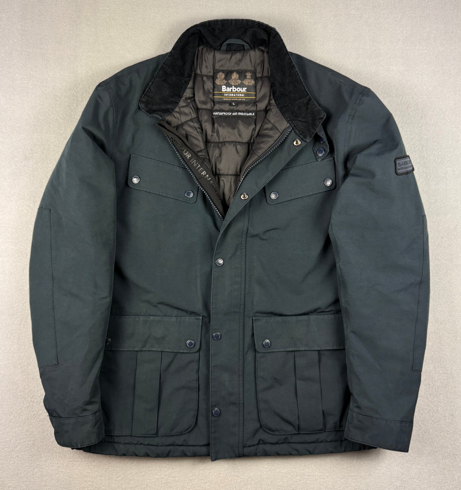 Barbour International Duke Navy Waterproof Breathable Warm Nylon Jacket Size L