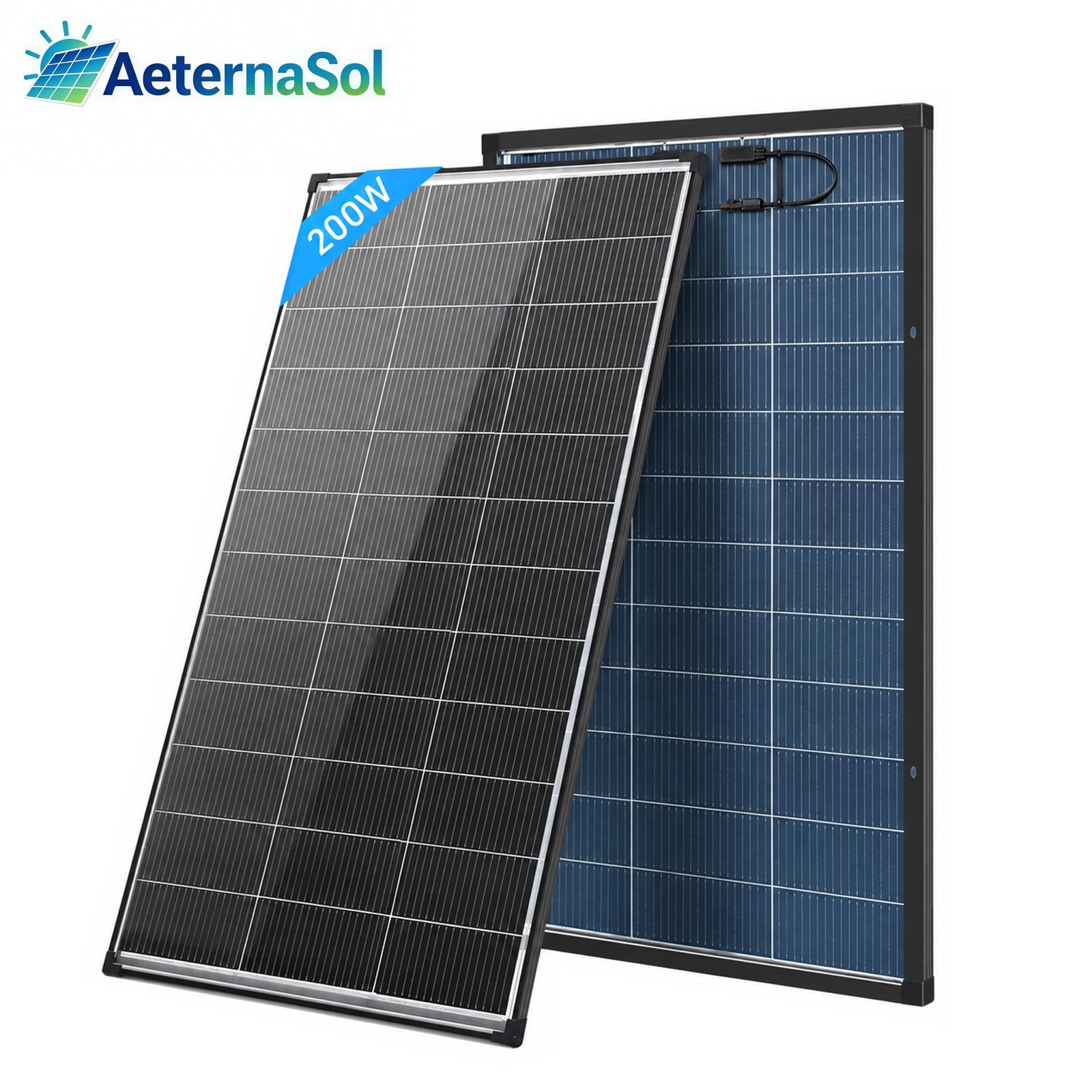 AeternaSol 200W Bifacial Solar Panel 18V N-Type Mono PV RV Home Off-Grid Battery