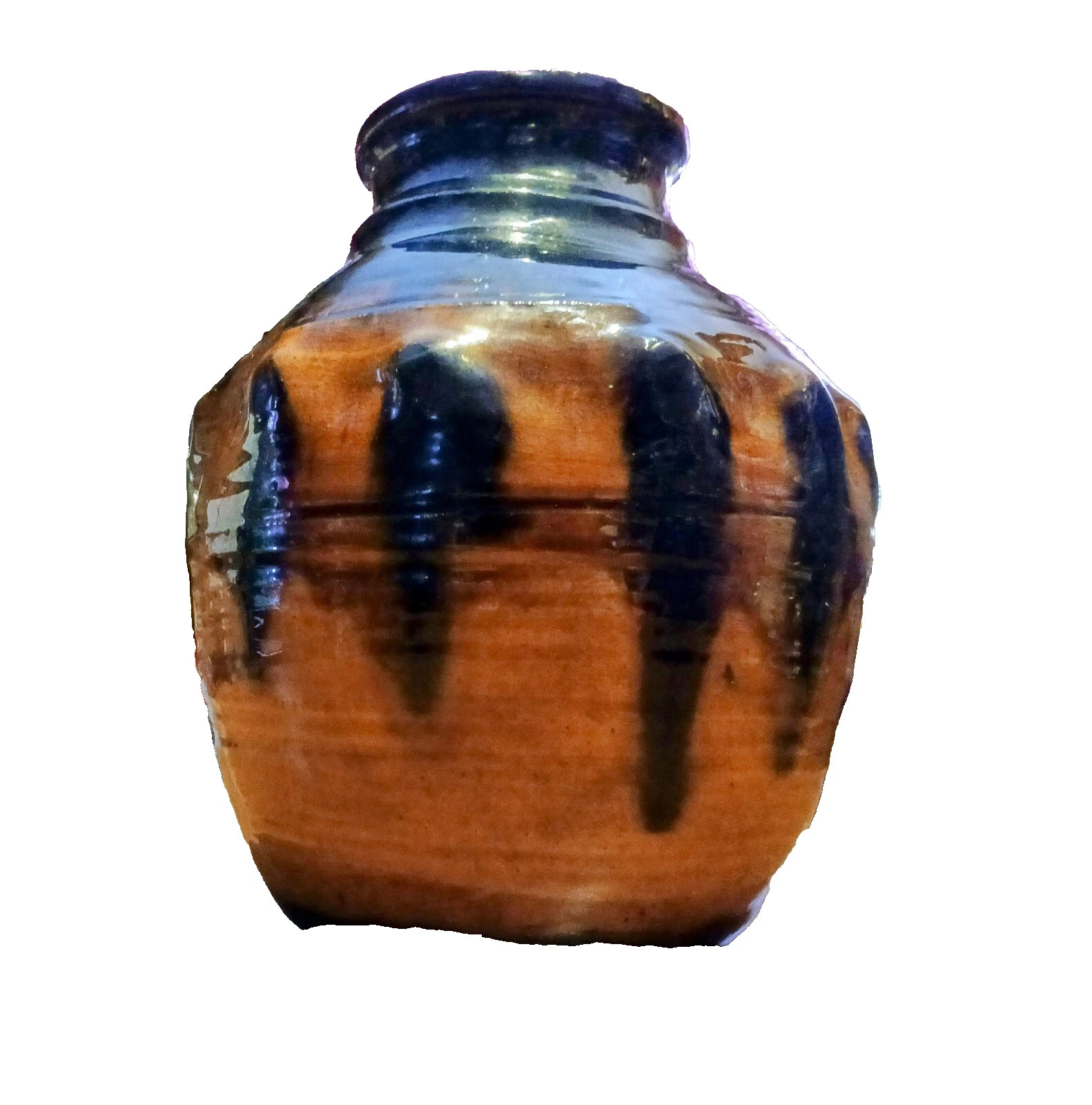 RARE Vintage Terracotta Tribal-Style Burnt Orange Hand-Painted Ceramic Vase