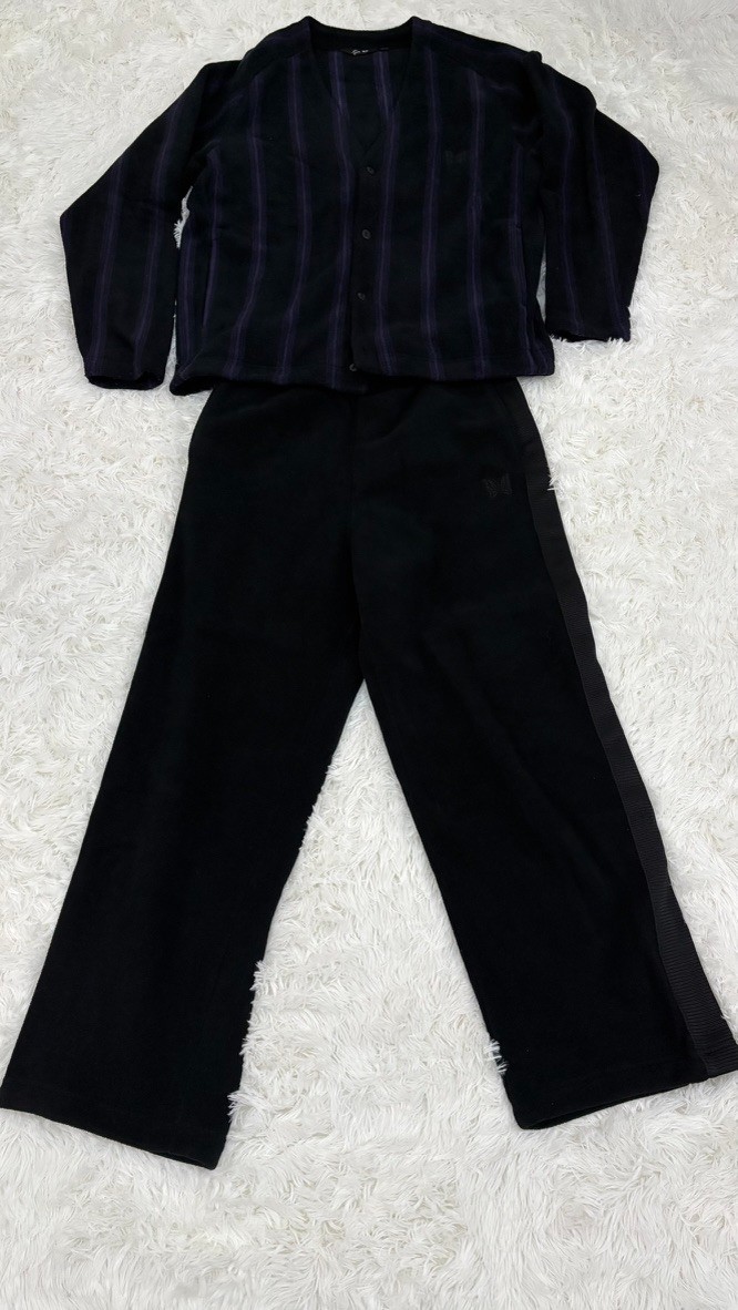 UNIQLO x Needles Fleece Cardigan & Wide Pants Set Black Stripe Butterfly Men\'s L