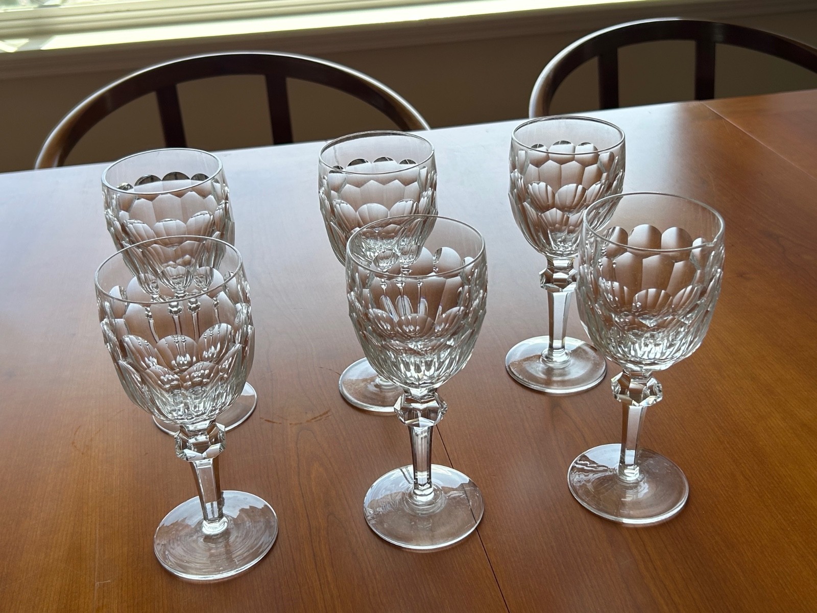 Set of 6 Waterford Crystal Water/Wine Goblets, Curraghmore pattern, Gothic Mark