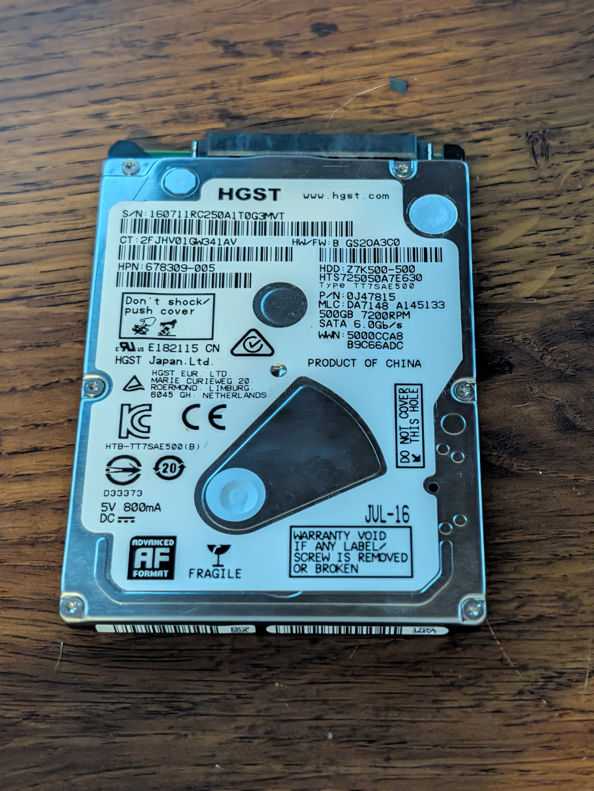 HGST 500GB 7200RPM 2.5\