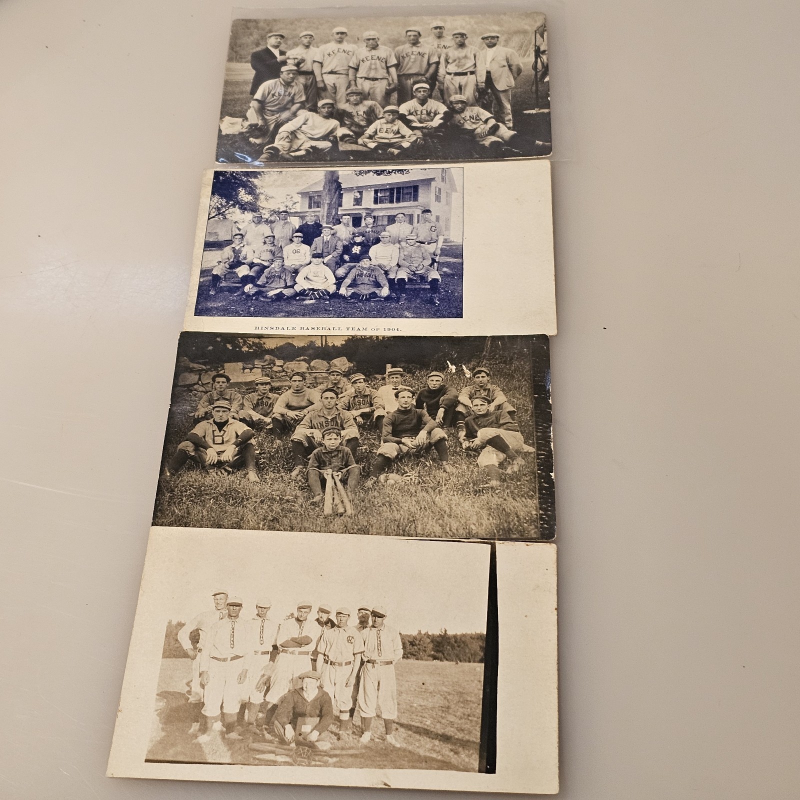 Vintage 1904-1910 Baseball RPPC Postcard Lot 4, Keene Hinsdale Sullivan NH Named