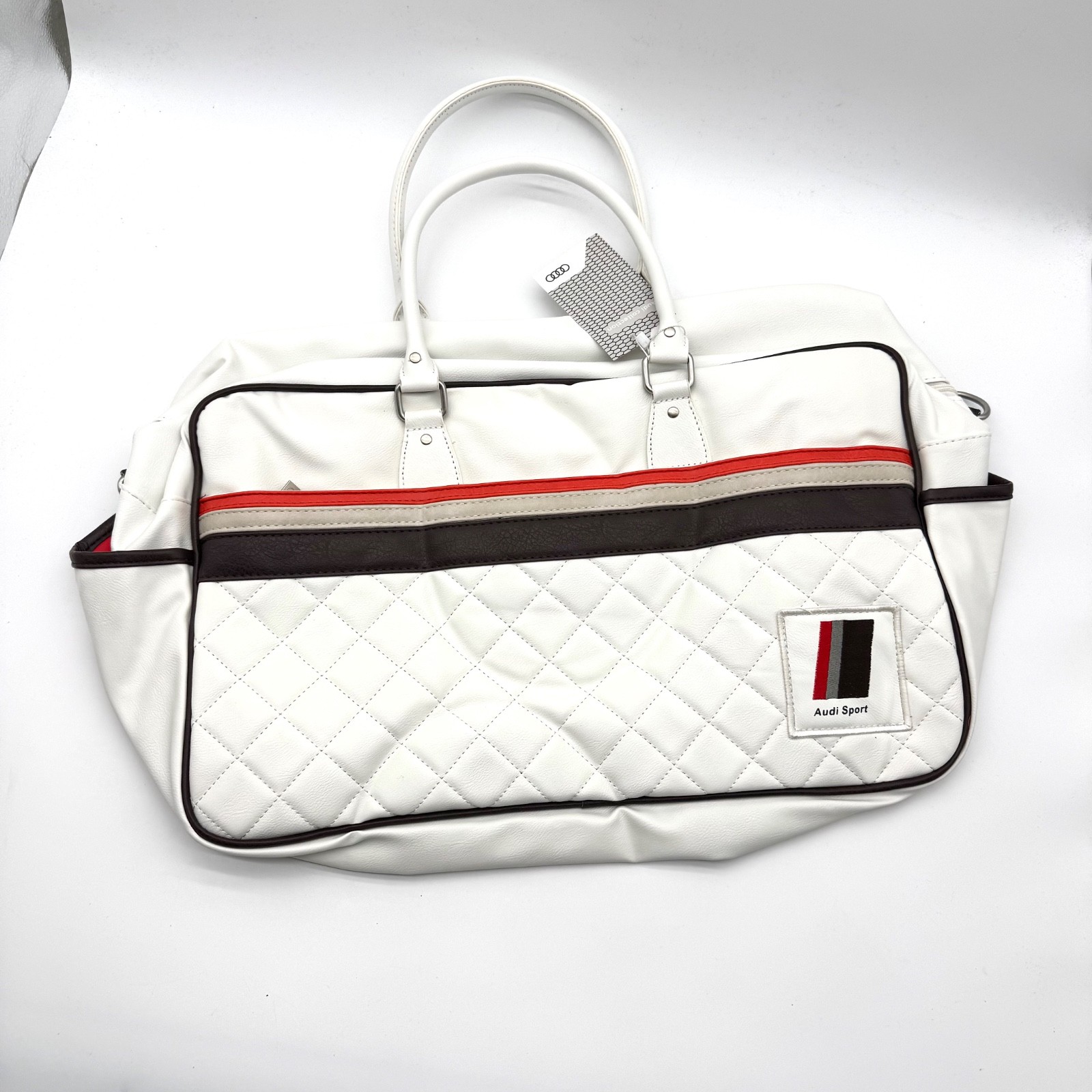 Audi Sport White Quilted Duffel Bag – Premium Large Travel 