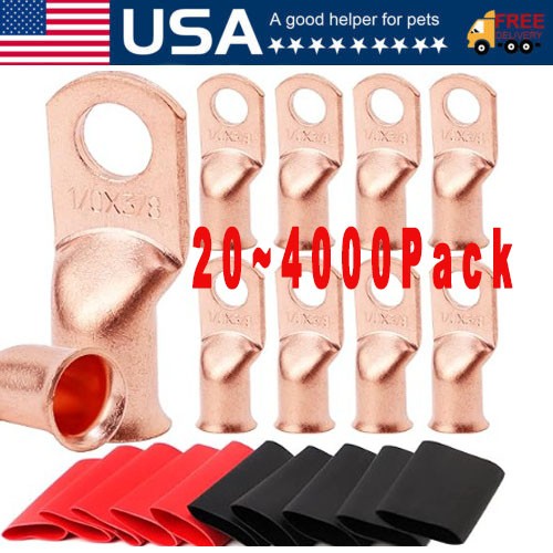 4000pcs 1/0 AWG Gauge Copper Lugs w/ BLACK & RED Heat Shrink Ring Terminals Lot