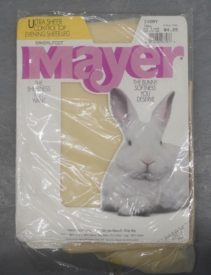 VINTAGE MAYER ULTRA SHEER LEG CONTROL TOP SANDALFOOT TIGHTS IVORY TALL SEALED