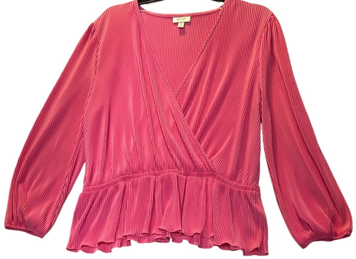 On 34th Womens XXL Ribbed Azalea Pink Top With Long Sleeves & Ruffled Hem 