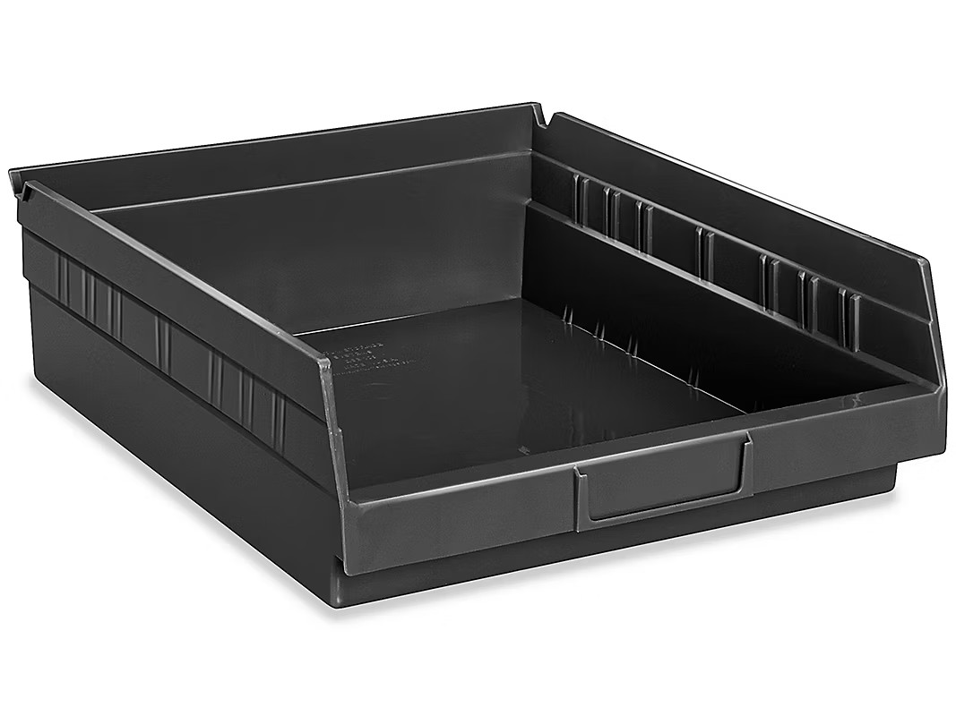Pack of 9 Plastic Shelf Bins - 11 X 12 X 4 Inches, Black