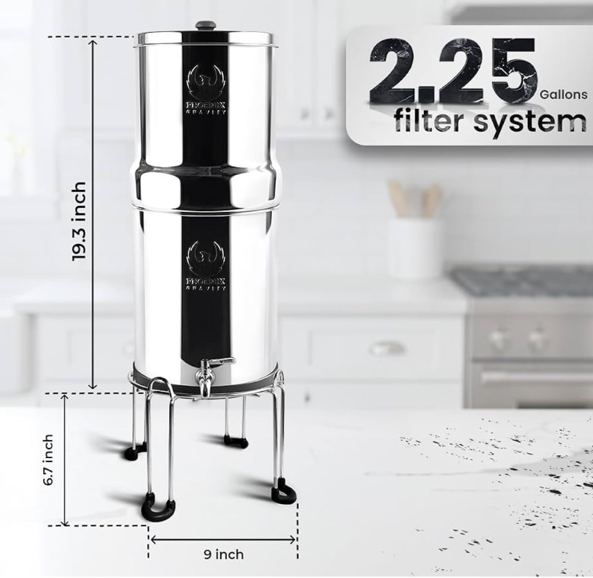 Phoenix Gravity-Fed  Stainless Steel 8-LITRE includes filter 