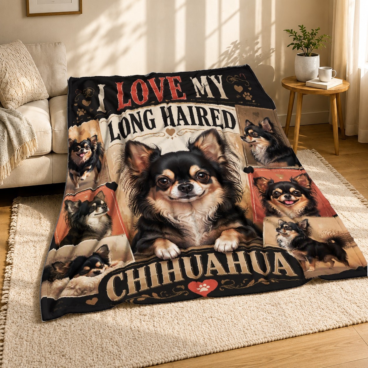 Long Haired Chihuahua Coral Fleece Blanket Dog Lover Decor