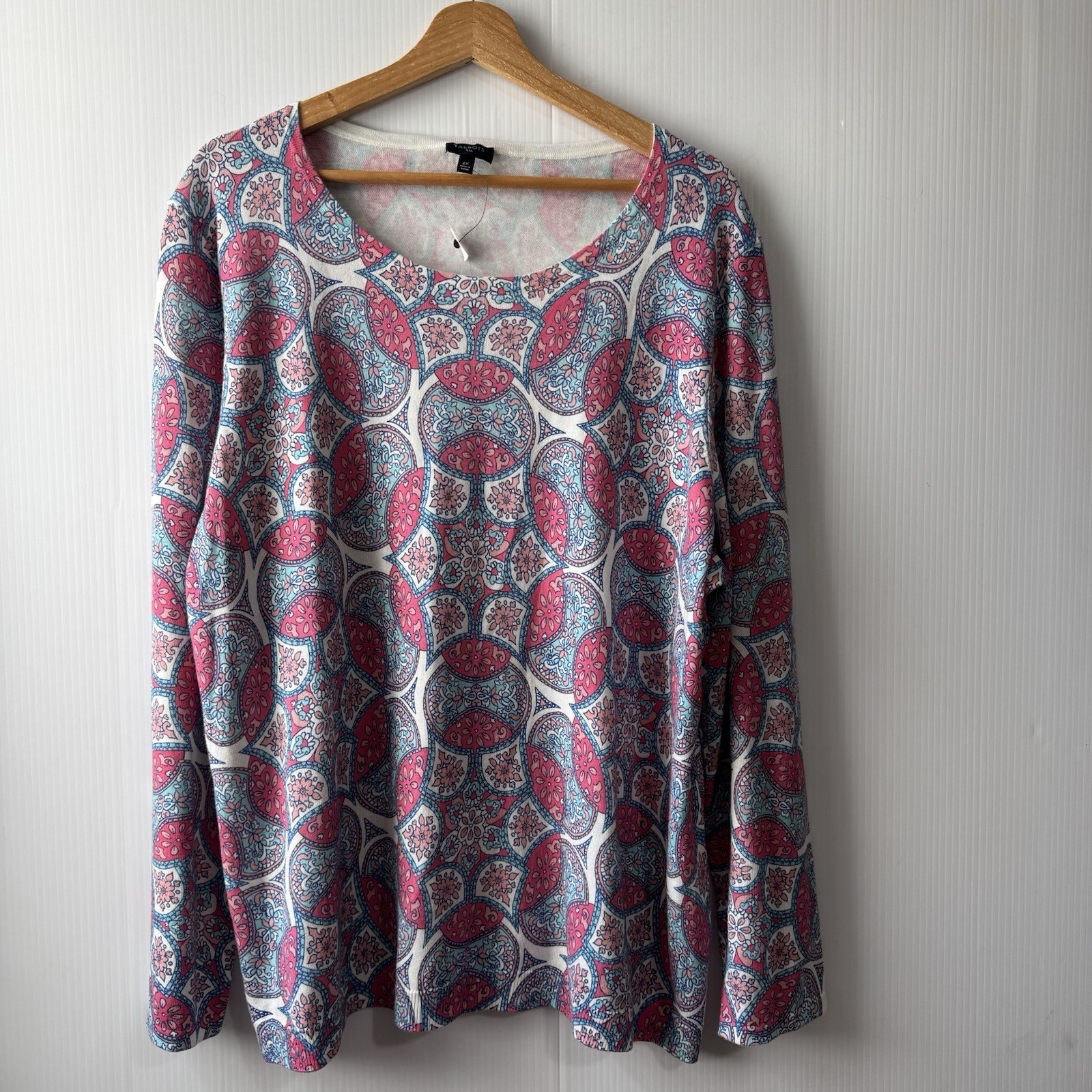Talbots Plus 2X Women’s Mandala Print Knit Top Long Sleeve Cotton Blend Talbots Plus 2X Women’s Mandala Print Knit Top Long Sleeve Cotton Blend