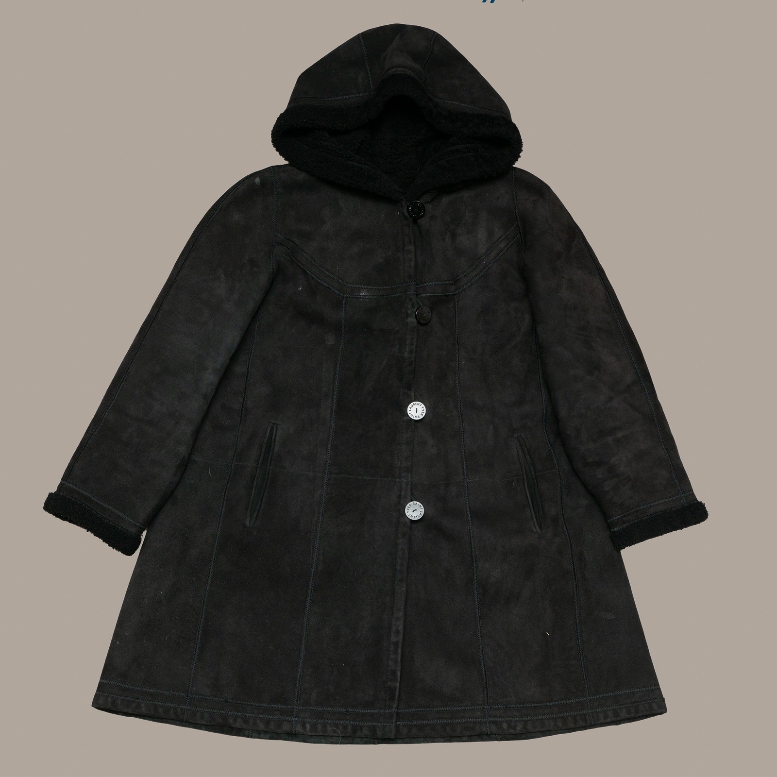 Vintage Yves Saint Laurent Fourrures YSL Suede Fur Button Up Hooded Coat Hoodie Vintage Yves Saint Laurent Fourrures YSL Suede Fur Button Up Hooded Coat Hoodie