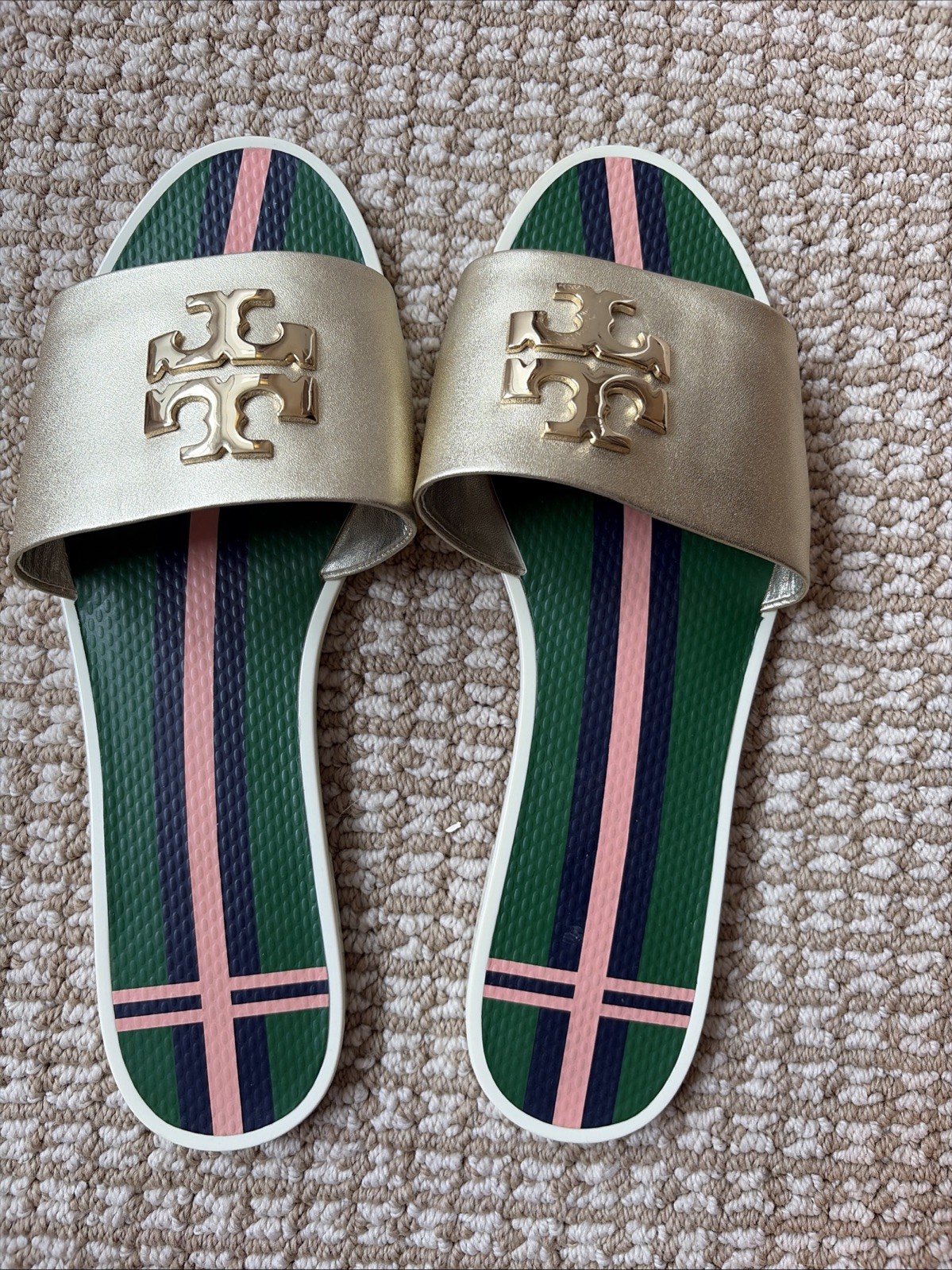 Tory Burch Gold Logo Jelly Slide Sandals Size 8M Tory Burch Gold Logo Jelly Slide Sandals Size 8M