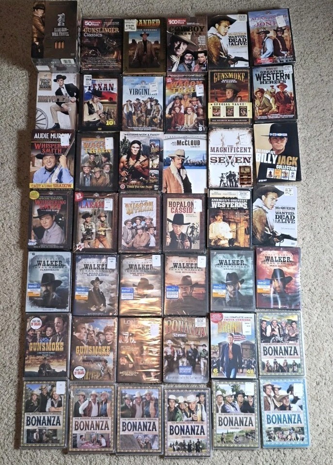 Large Lot Of Western DVDs Brand New Sealed. Bonanza, Gunsmoke, Walker Etc.