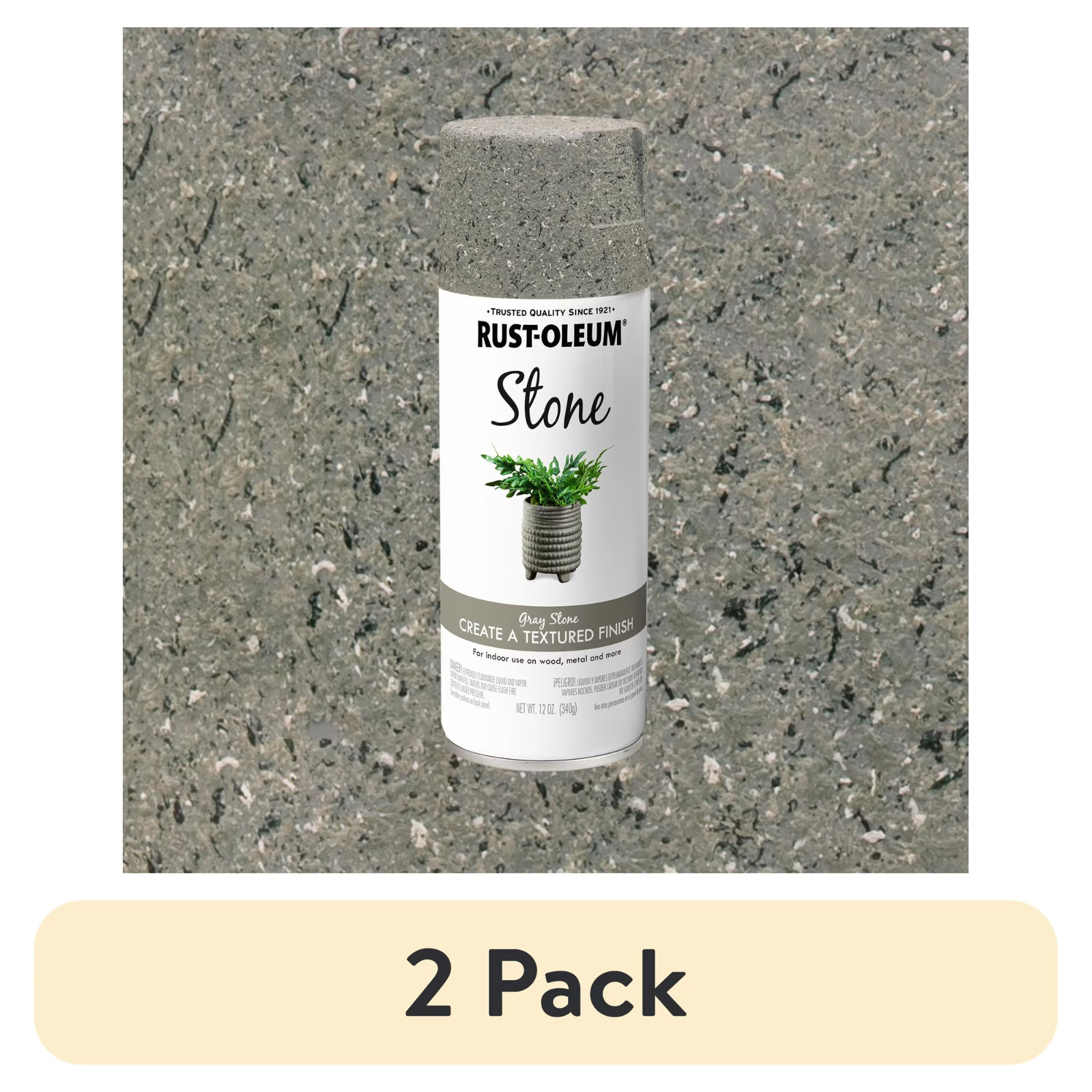 (2 pack) Gray, Rust-Oleum Stops Rust Stone Textured Spray Paint-7992830, 12 oz