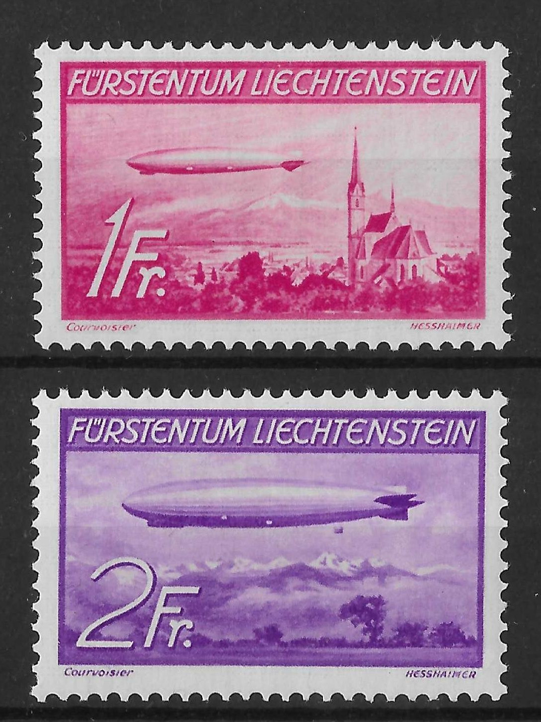 Liechtenstein 1936 Airs Zeppelins SG151-152 Mint Cat£124
