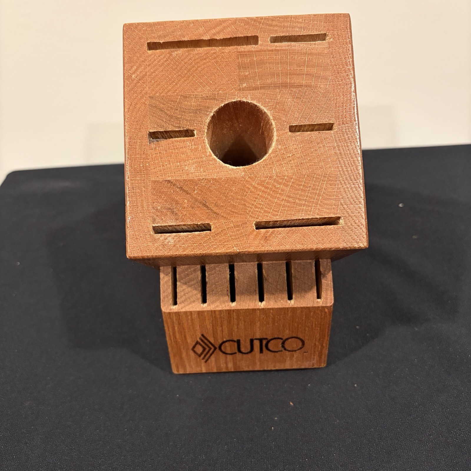 Cutco 13 Slot Solid Oak Knife Block 12 Knives 1 Sharpener Hole USA