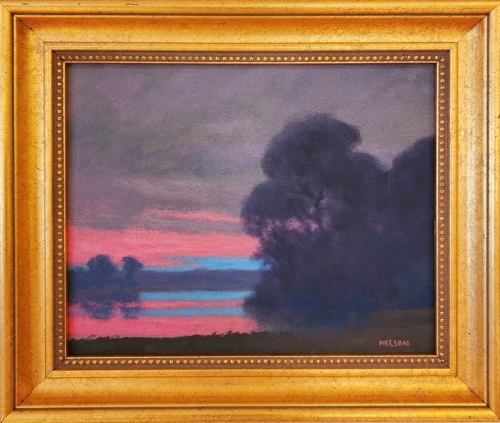American Southwest Landscape Original Painting Sunset in Beautiful Gold Frame