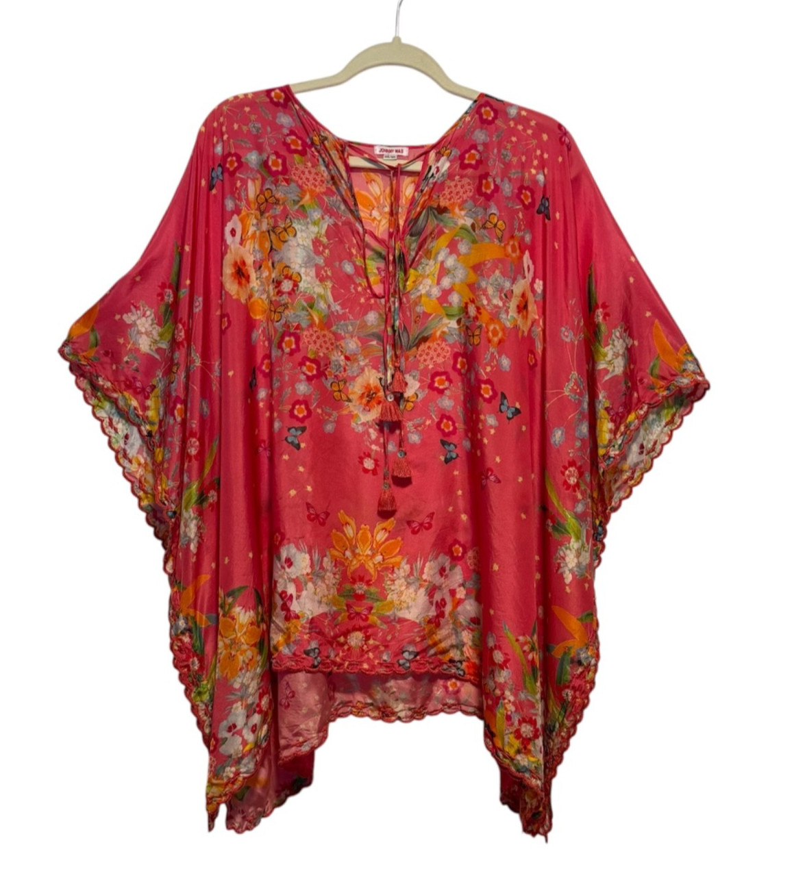 Johnny Was Nephi Silk Floral Butterfly Top Coverup Poncho Size OS Pink Boho