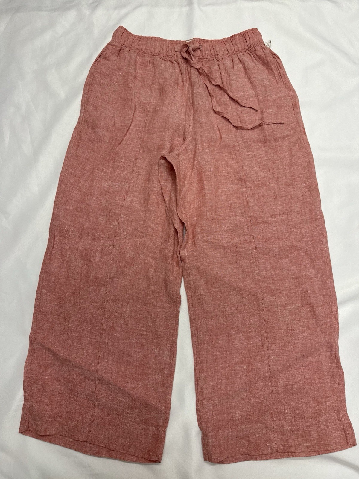 Joie 100% Linen Salmon Pink Wide Leg Drawstring Ankle Pants Beach Boho M NEW