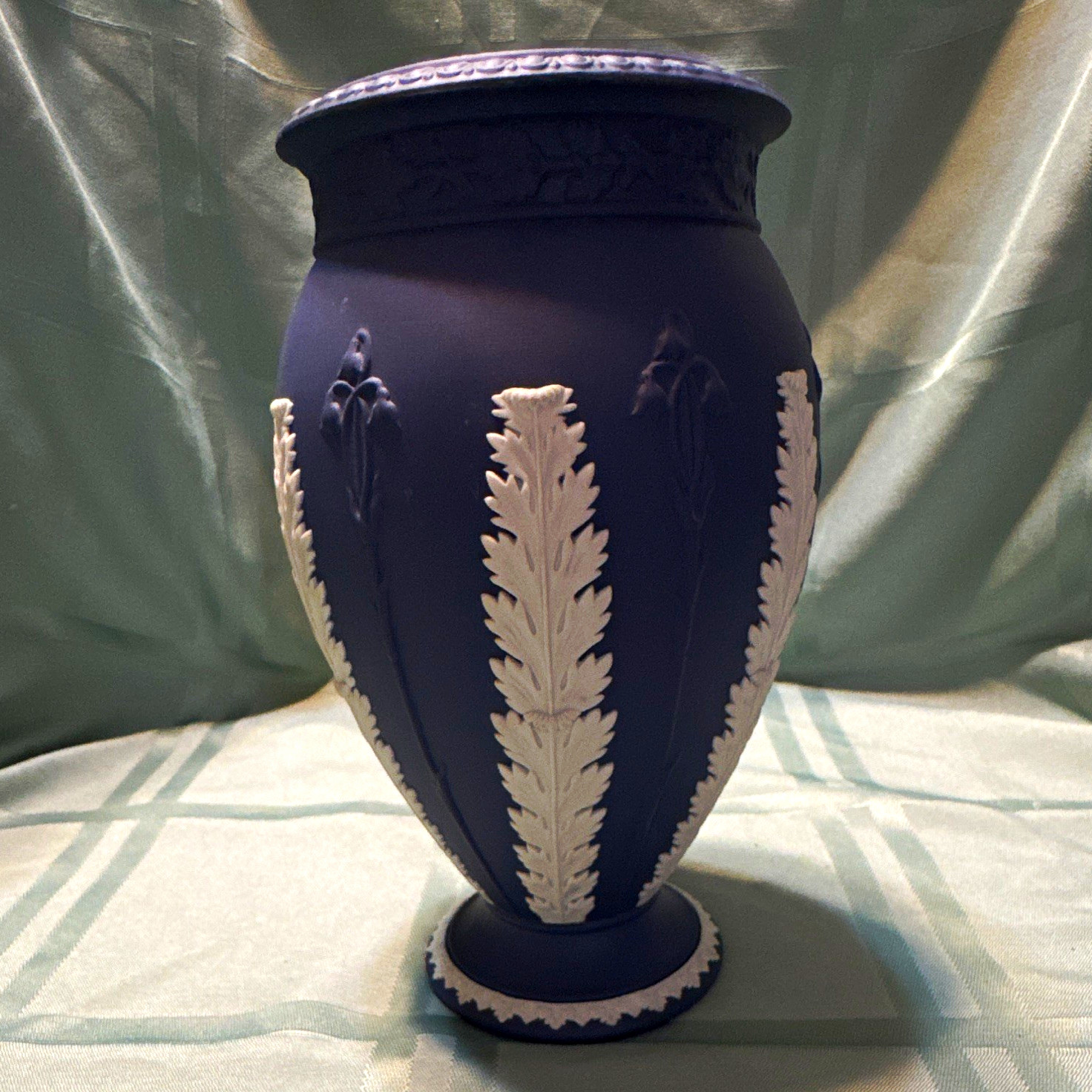 Vintage Wedgwood Jasperware Portland Blue Acanthus and Bulrush Vase