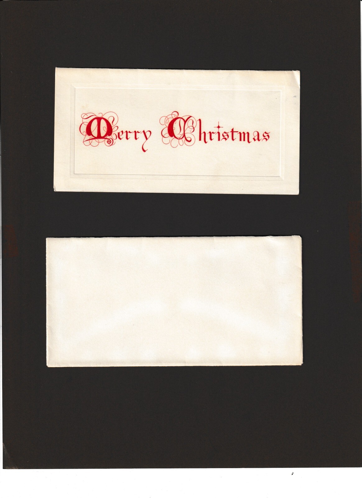 Vintage Merry Christmas Card Money Holder Blank Pretty Embossed Script + Envelop