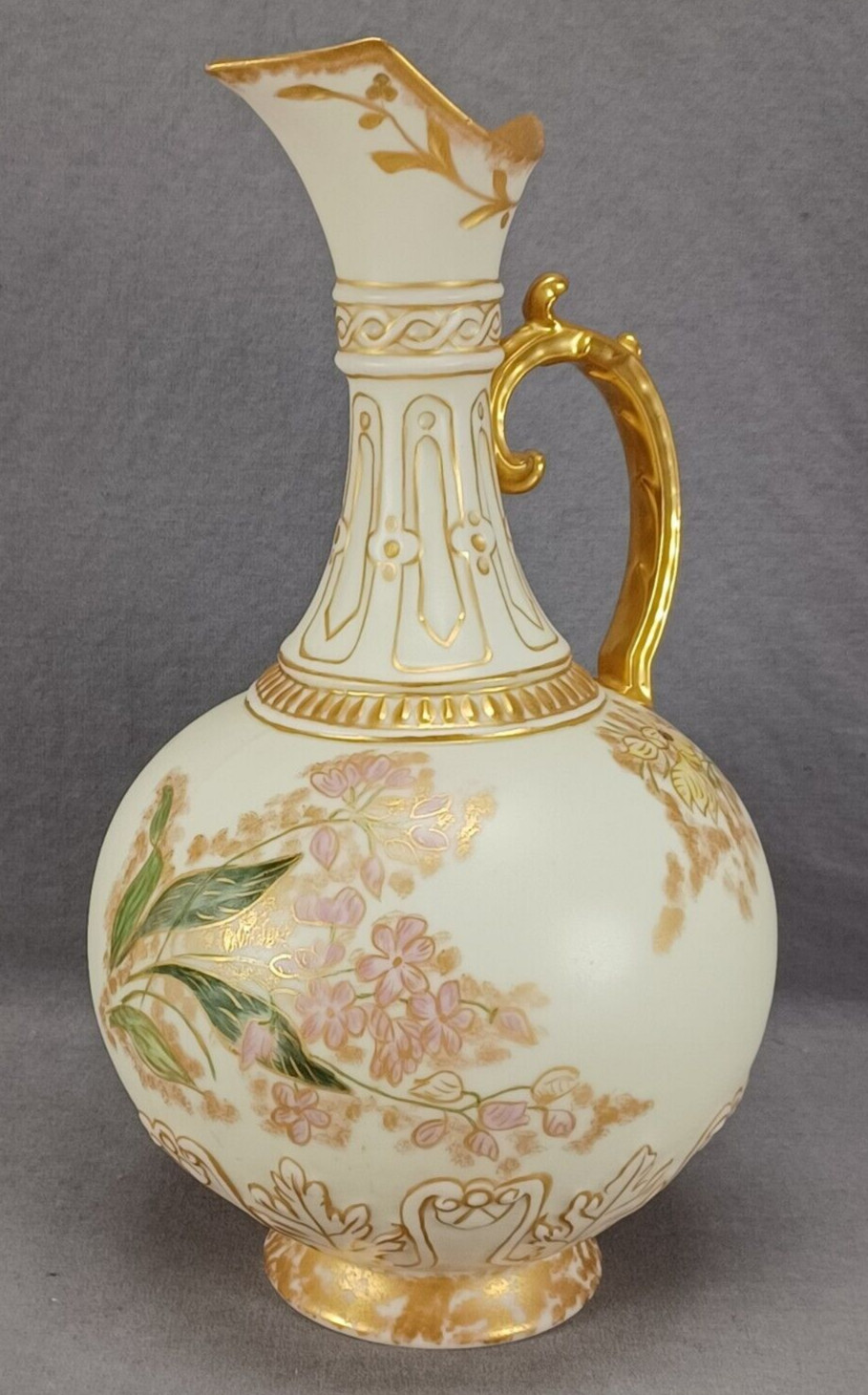 Elite Works Limoges Hand Painted Signed Aesthetic Floral Gold Blush Ivory Ewer