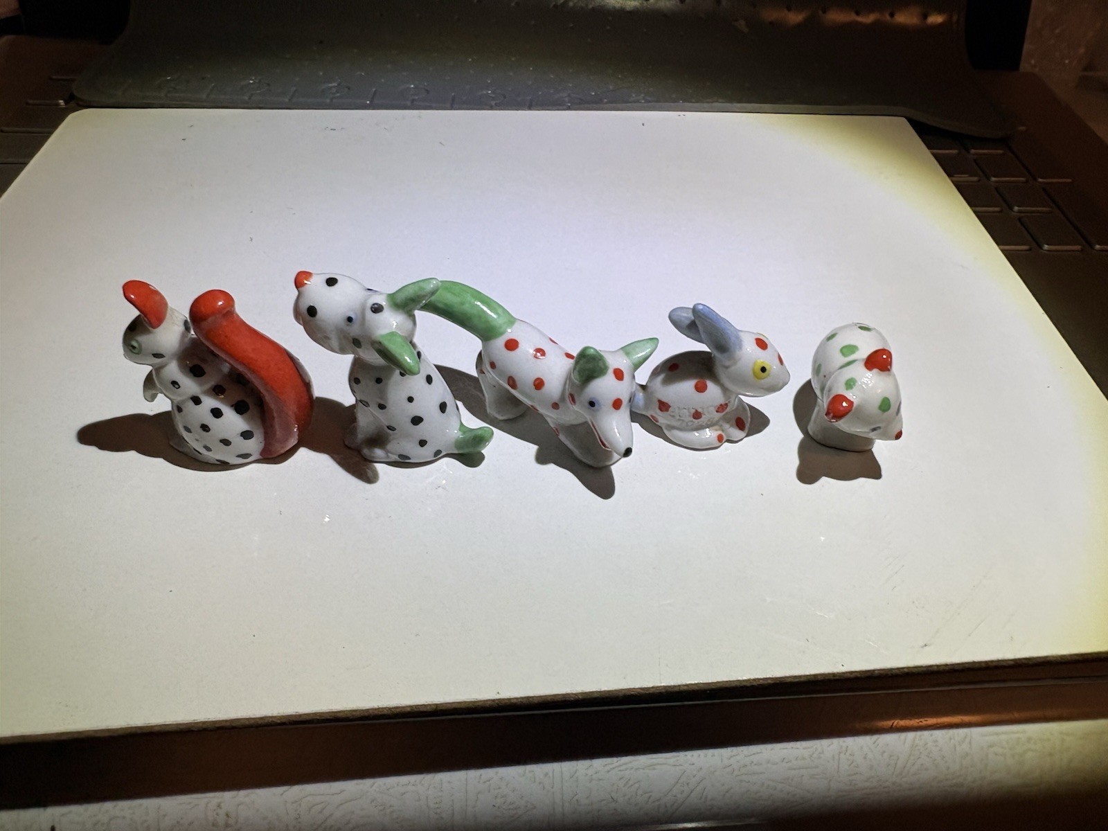  Vintage 1920s/30s German Porcelain Polka Dot Miniature Animal Figurines 5pc set