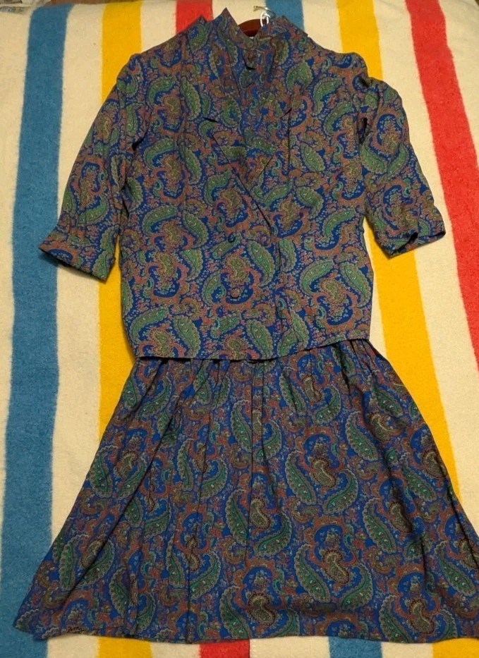 VTG 80s Christina Viva Paris France Paisley Print Viscose 3 Piece Skirt Set 2