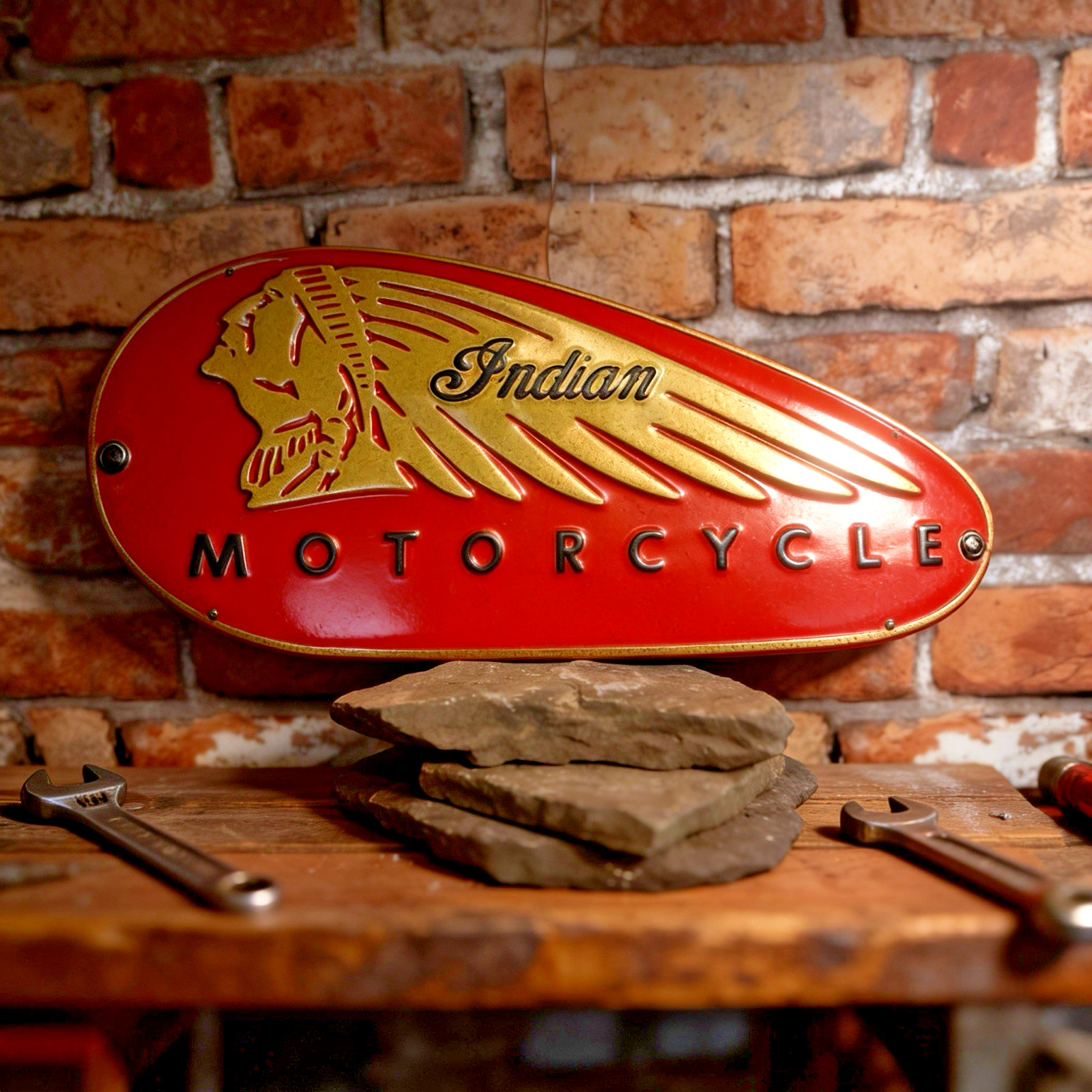 19 X8  Embossed Retro Style Metal Indian Motorcycle  Gas Tank  Sign...Ships Free