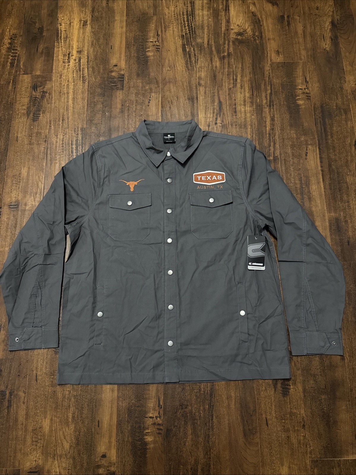 NWT Colosseum Texas Longhorns Slate Canvas Over-shirt Size Large. C6