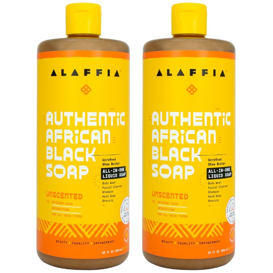 2 pack Authentic African Black Soap Liquid All-In-One Unscented 32 Oz by Alaffia