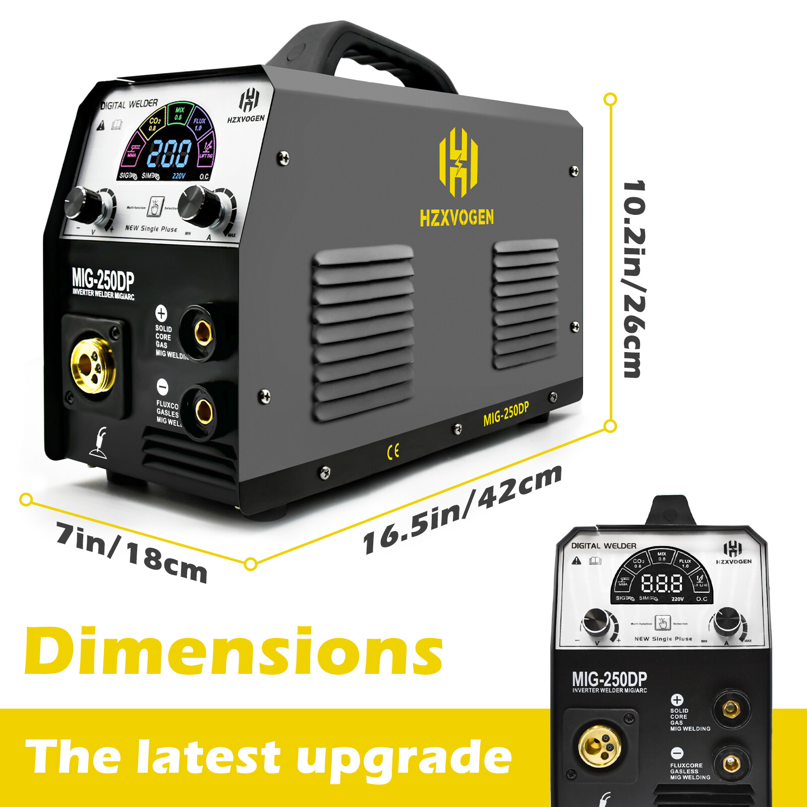 HZXVOGEN 5in1 Gas NoGas MIG Welder 250A Pulse Aluminium MIG LED Welding Machine